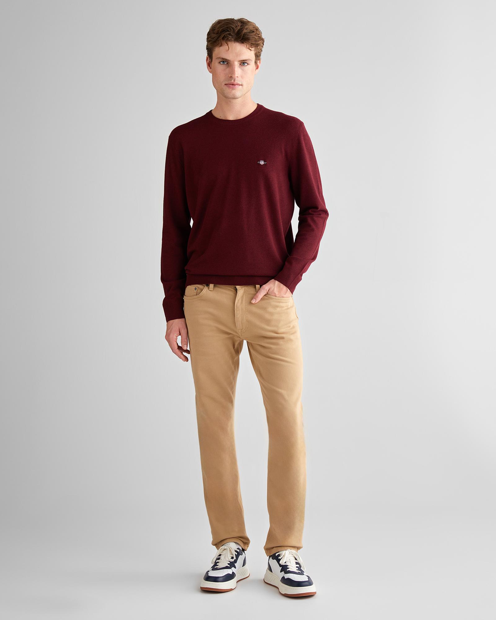 GANT Erkek Bordo Standart Fit Bisiklet Yaka Triko