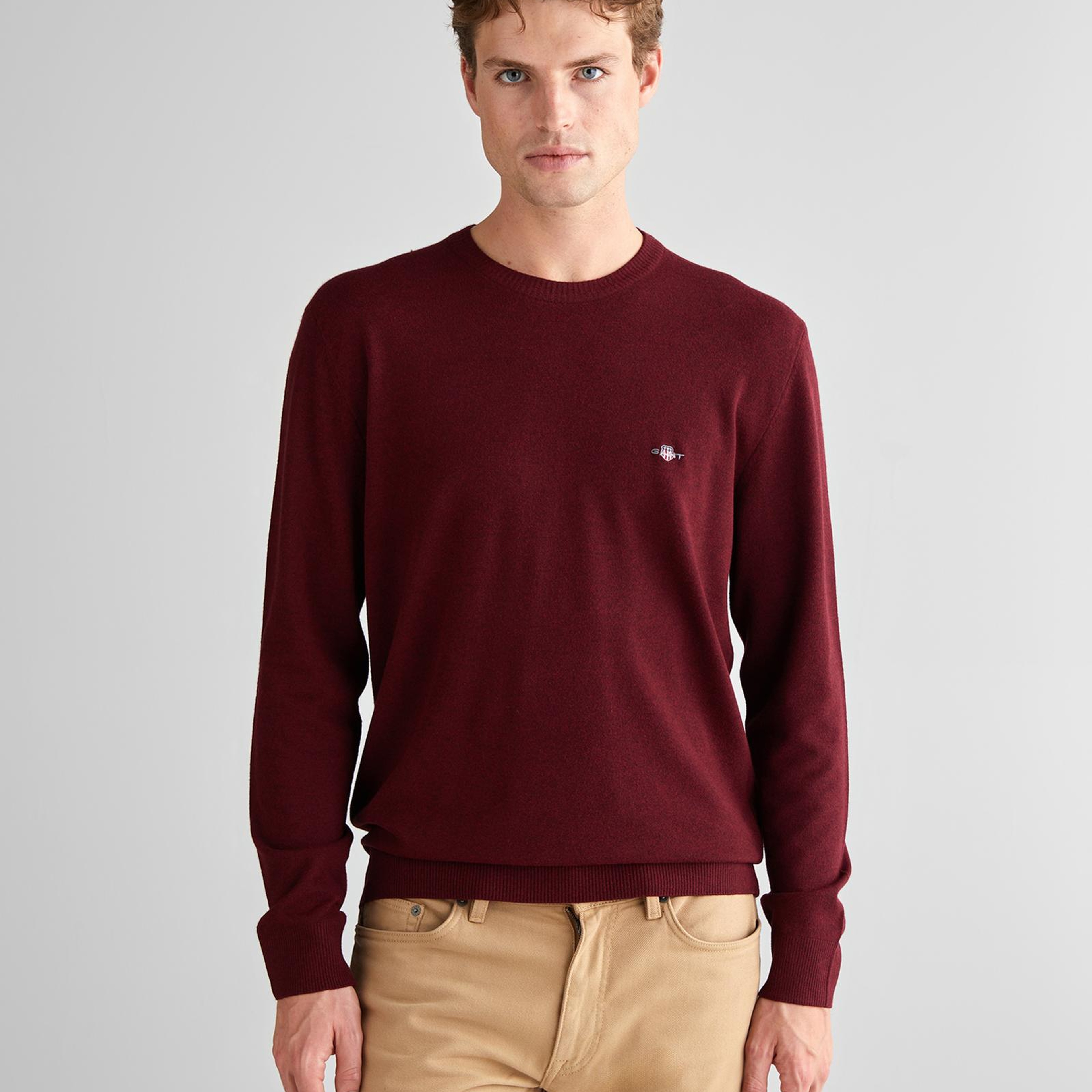 GANT Erkek Bordo Standart Fit Bisiklet Yaka Triko