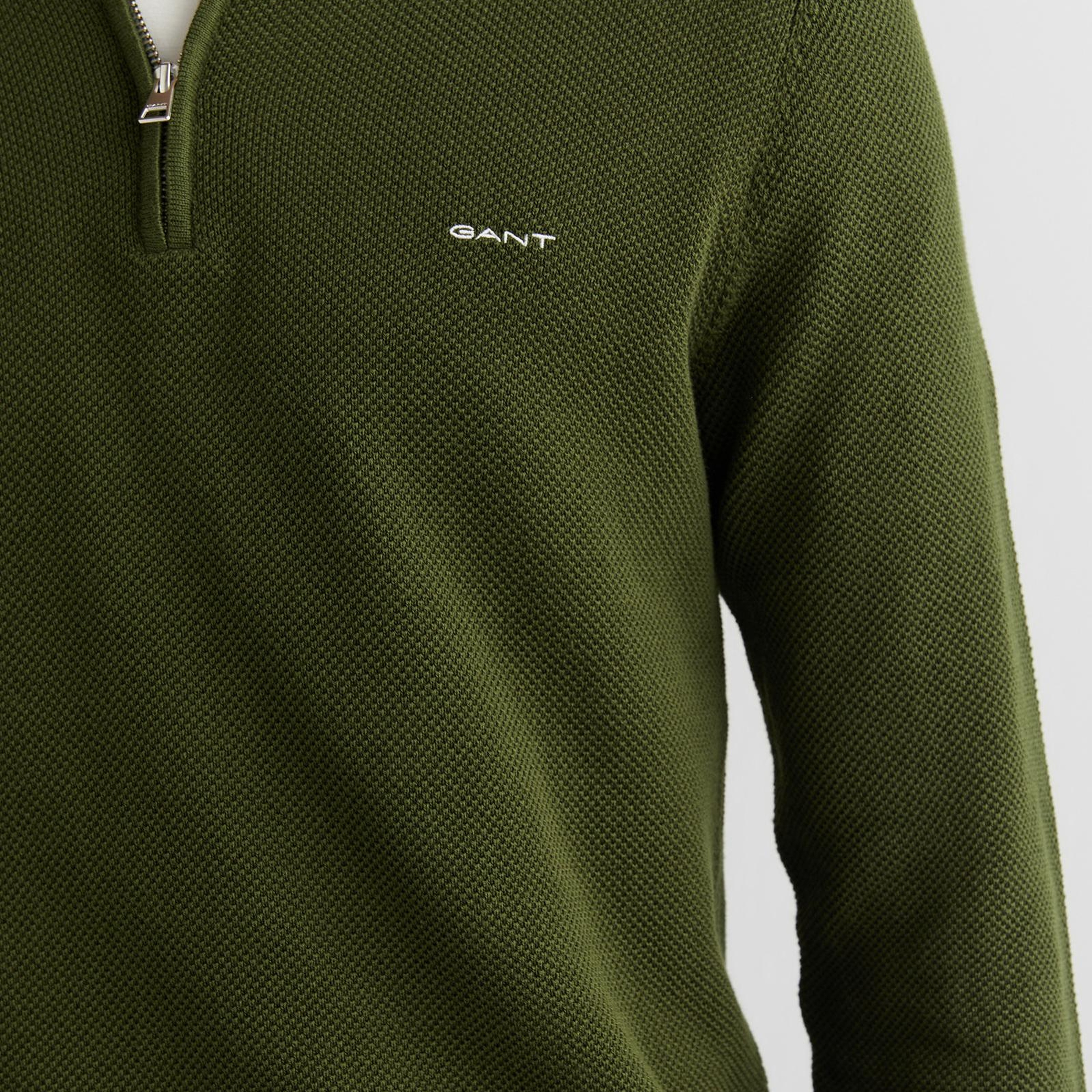 GANT Erkek Haki Regular Fit Yarım Fermuarlı Triko