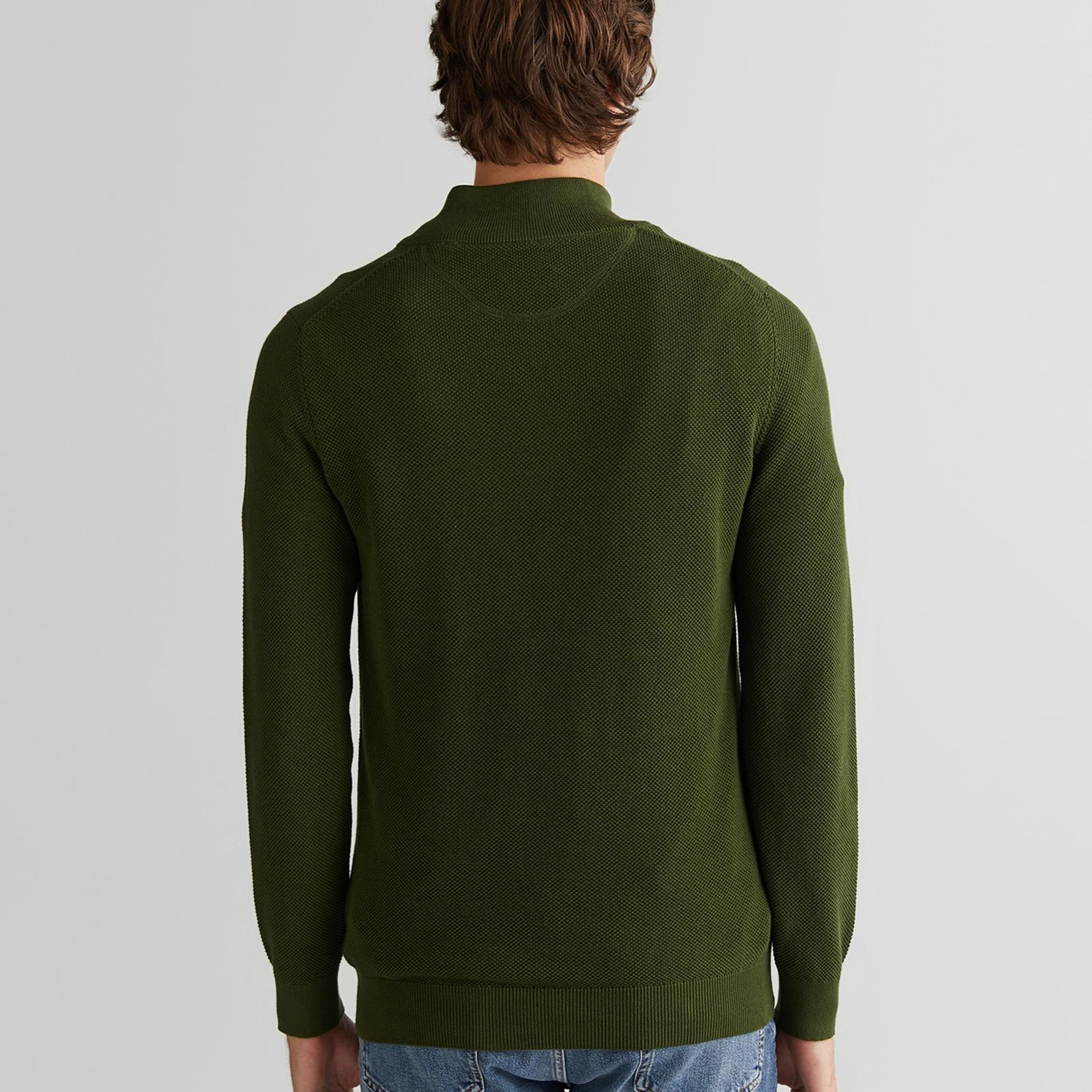 GANT Erkek Haki Regular Fit Yarım Fermuarlı Triko