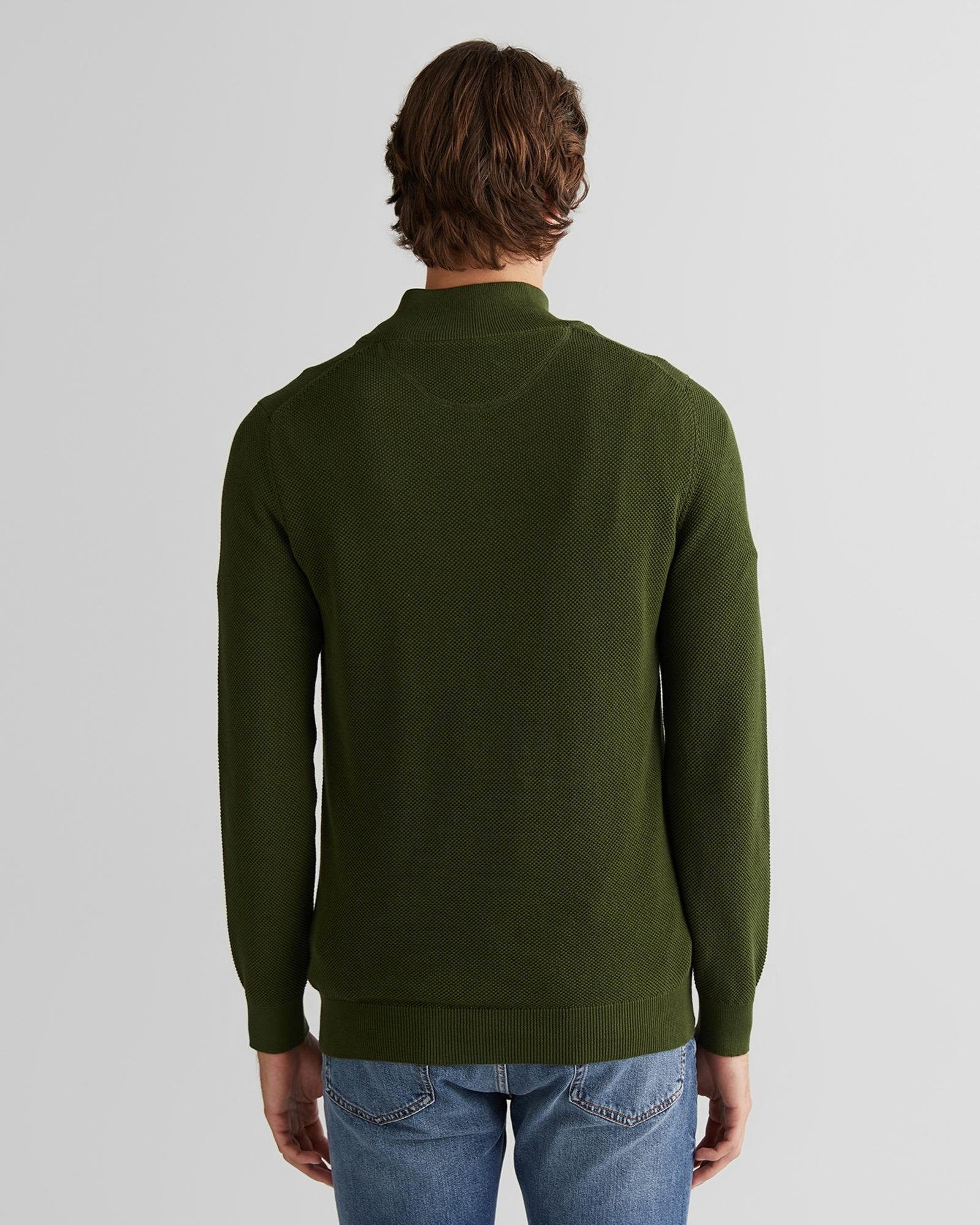 GANT Erkek Haki Regular Fit Yarım Fermuarlı Triko