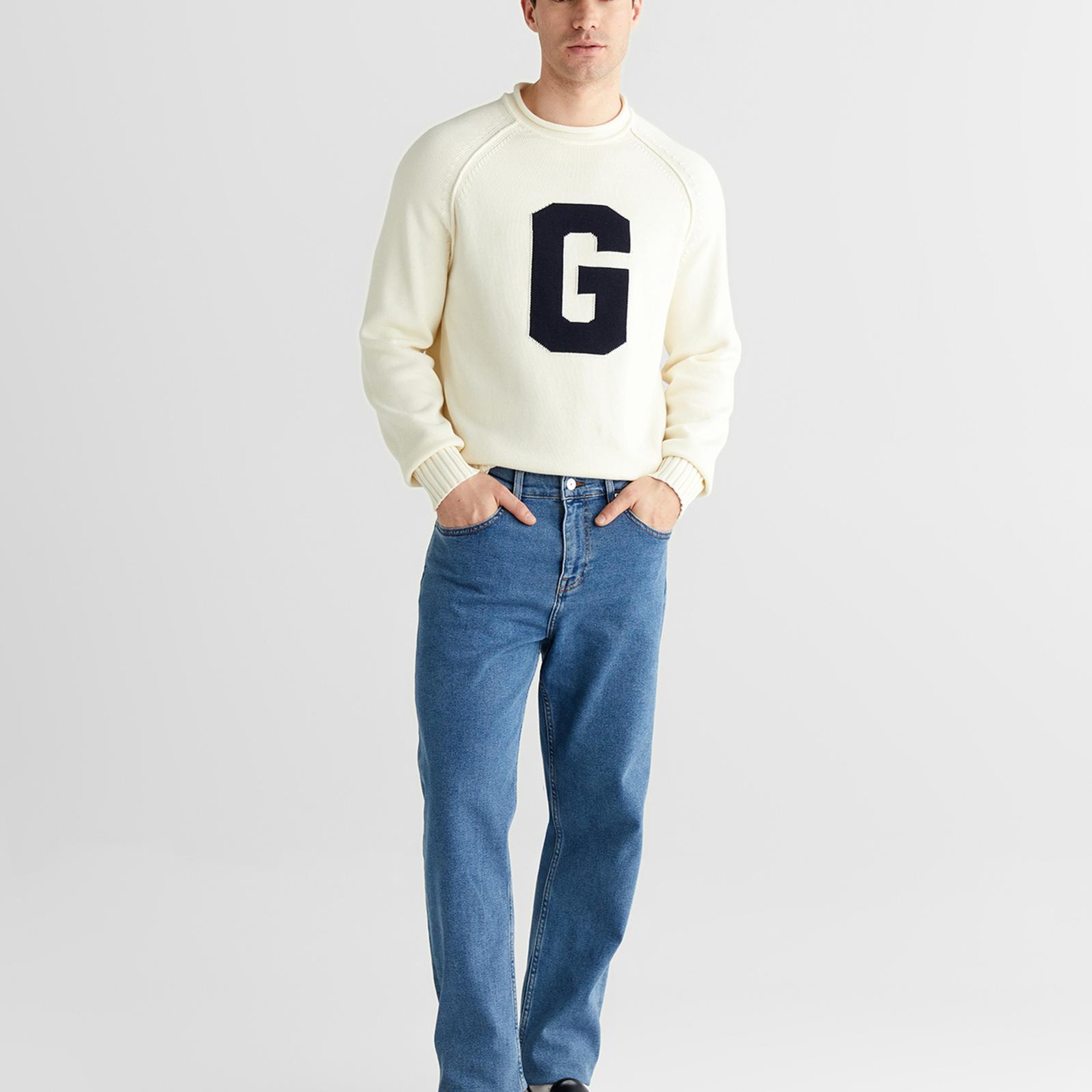 GANT Erkek Krem Regular Fit Bisiklet Yaka Triko