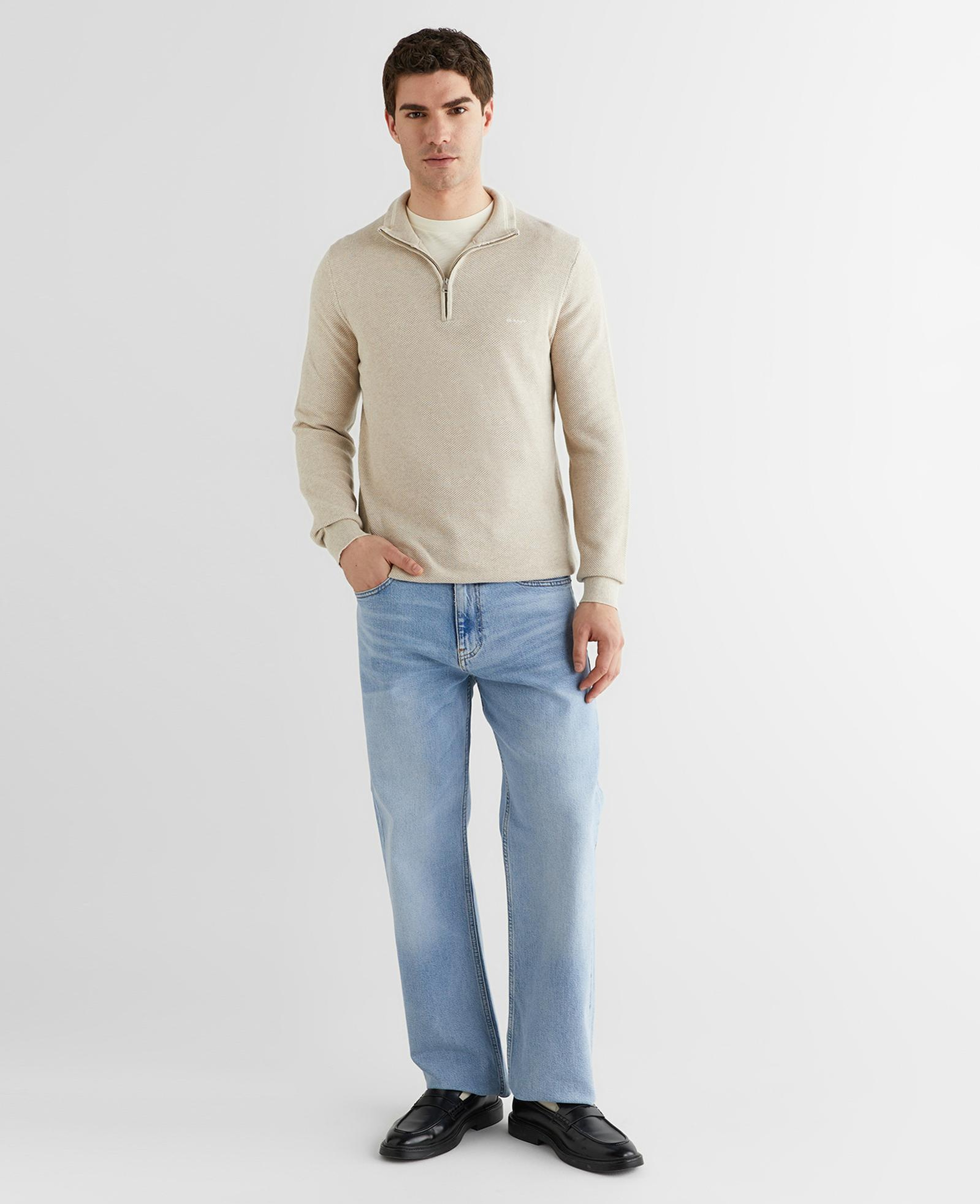 GANT Erkek Bej Regular Fit Yarım Fermuarlı Triko