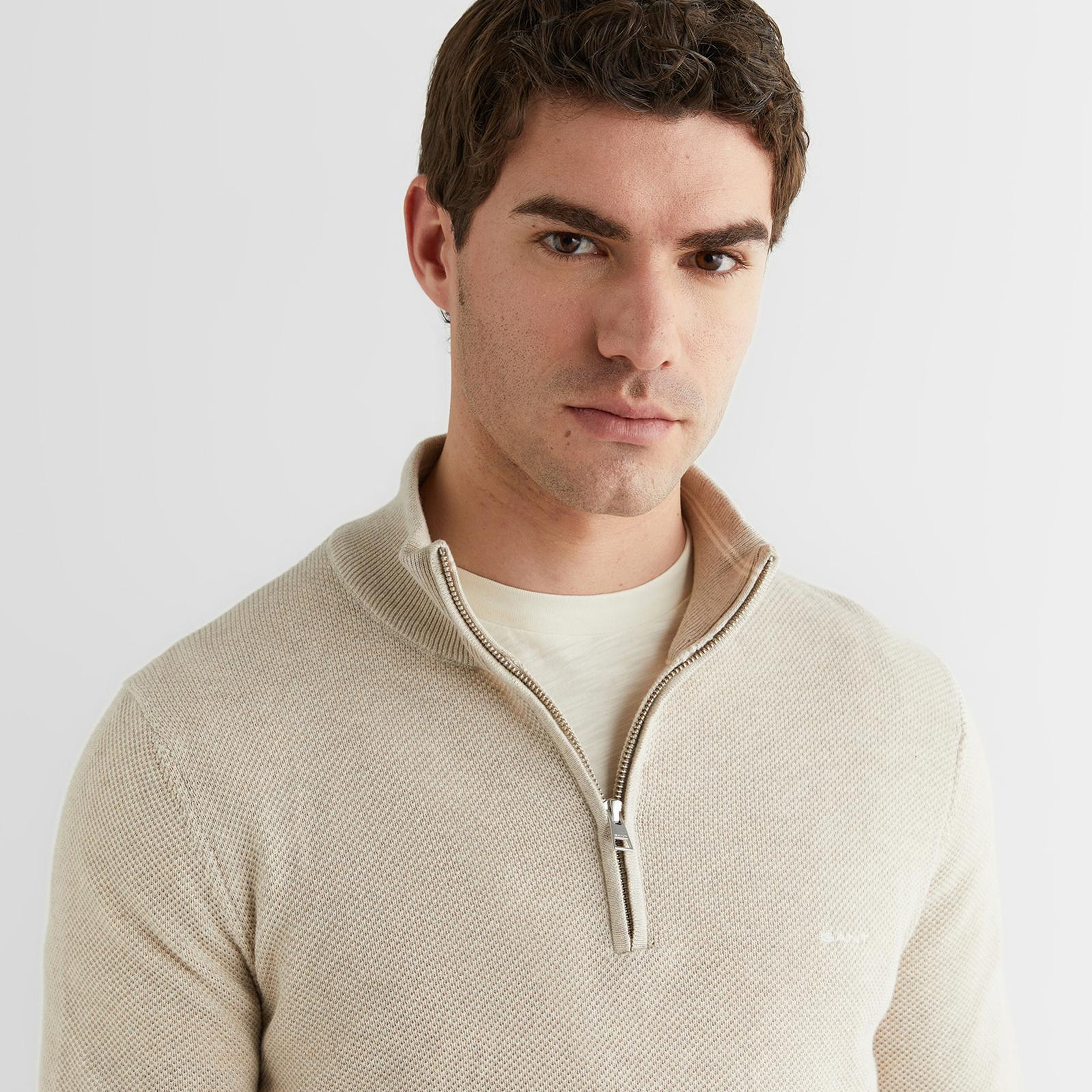 GANT Erkek Bej Regular Fit Yarım Fermuarlı Triko
