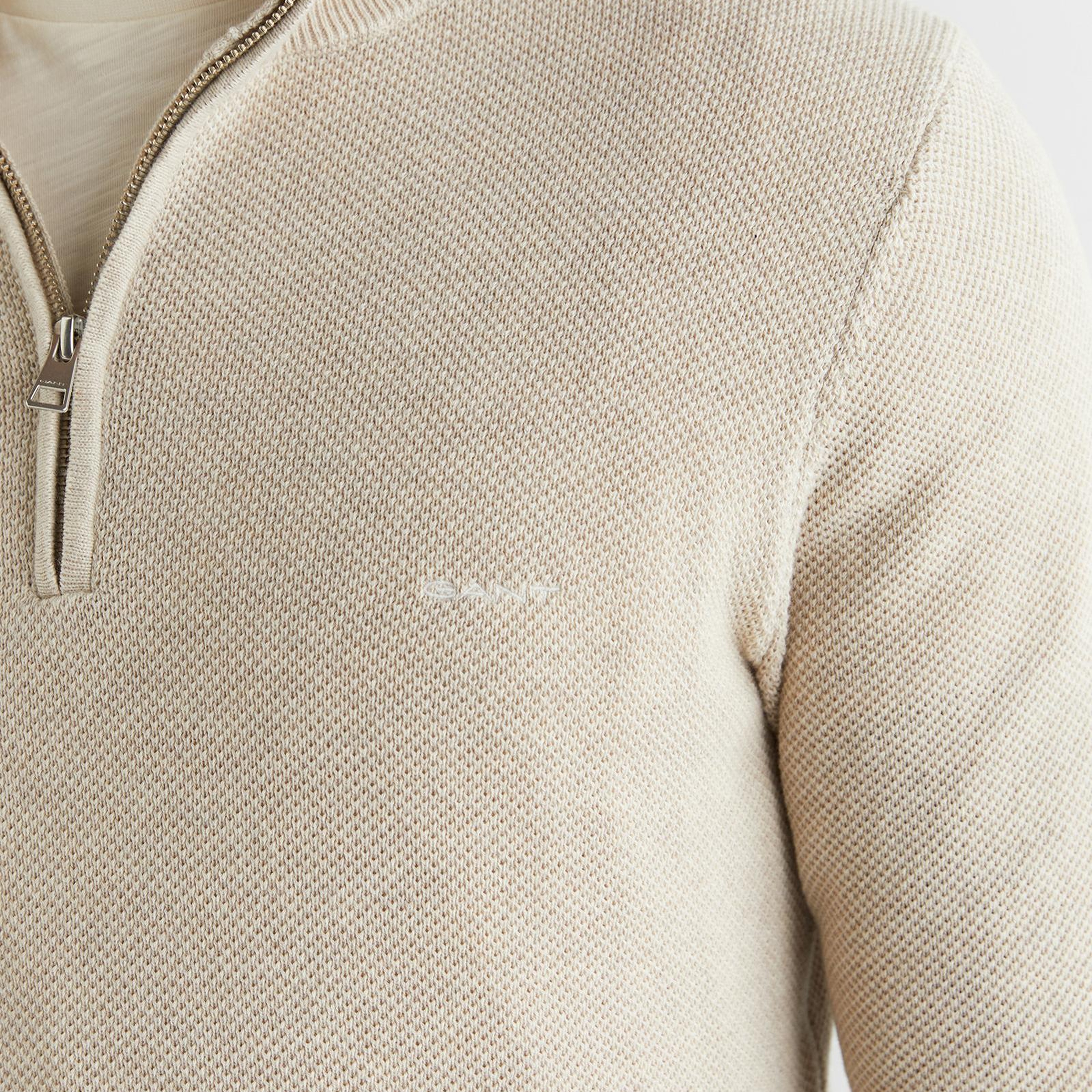 GANT Erkek Bej Regular Fit Yarım Fermuarlı Triko