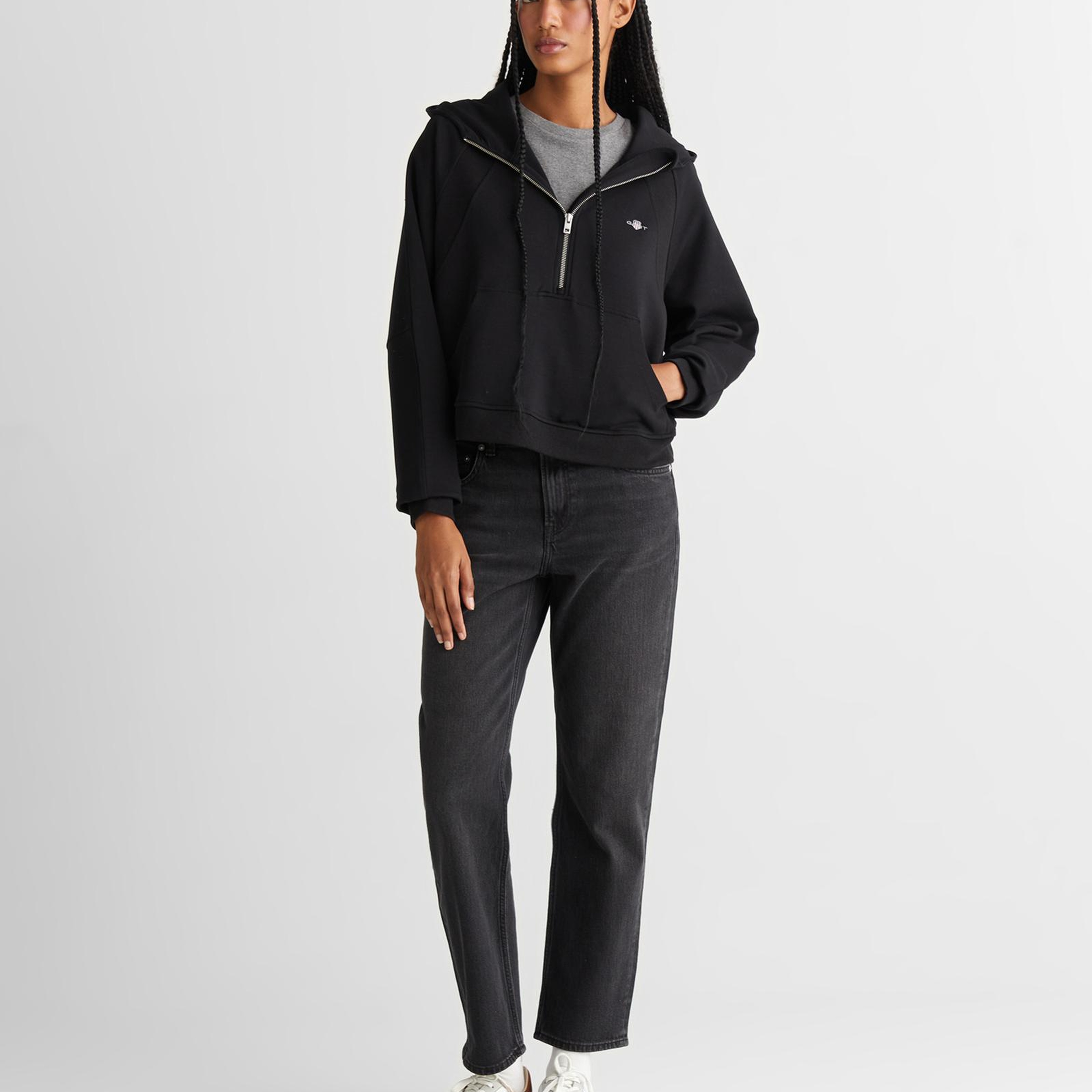 GANT Kadın Siyah Regular Fit Kapüşonlu Sweatshirt