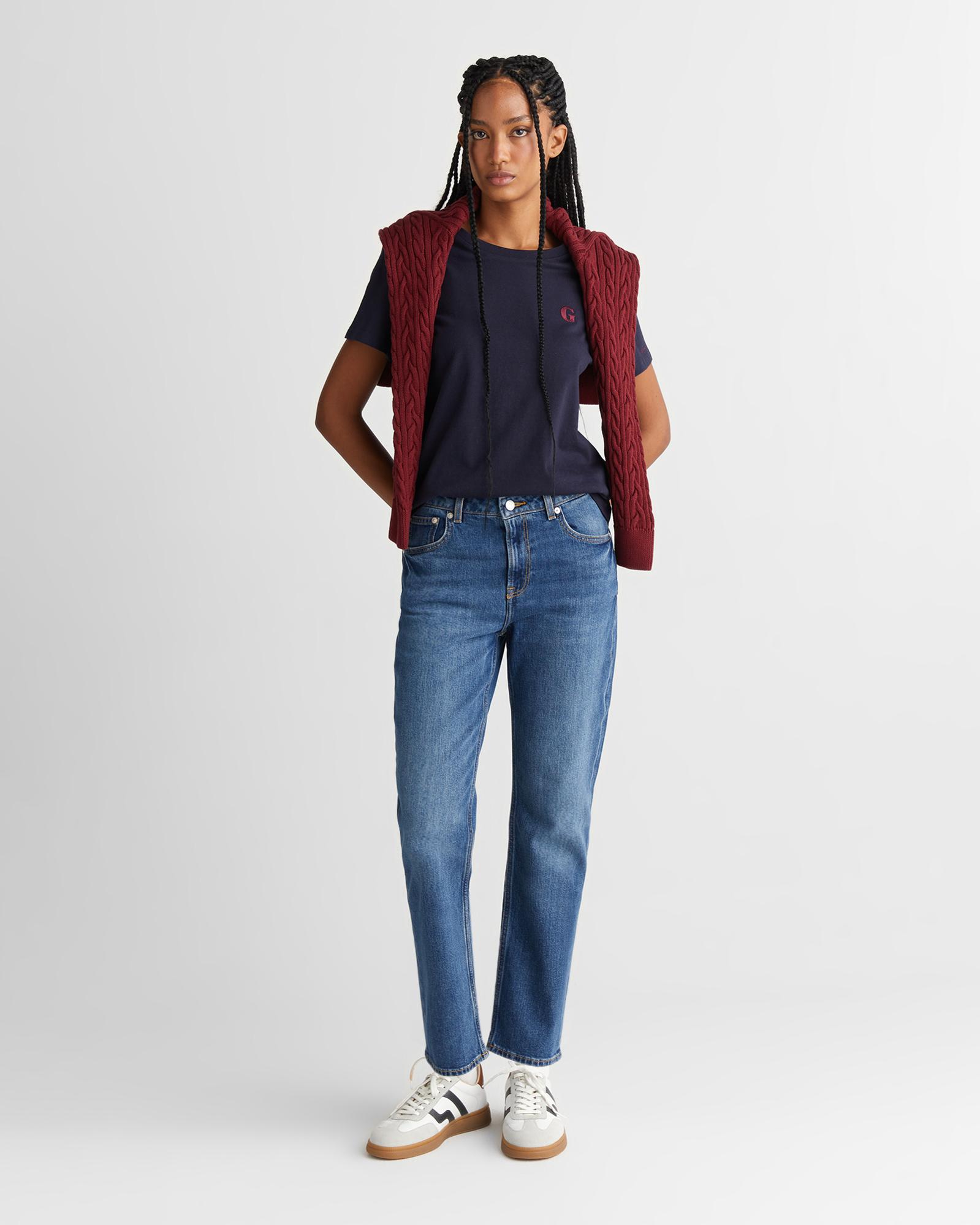 GANT Kadın Mavi Straight Fit  Pantolon