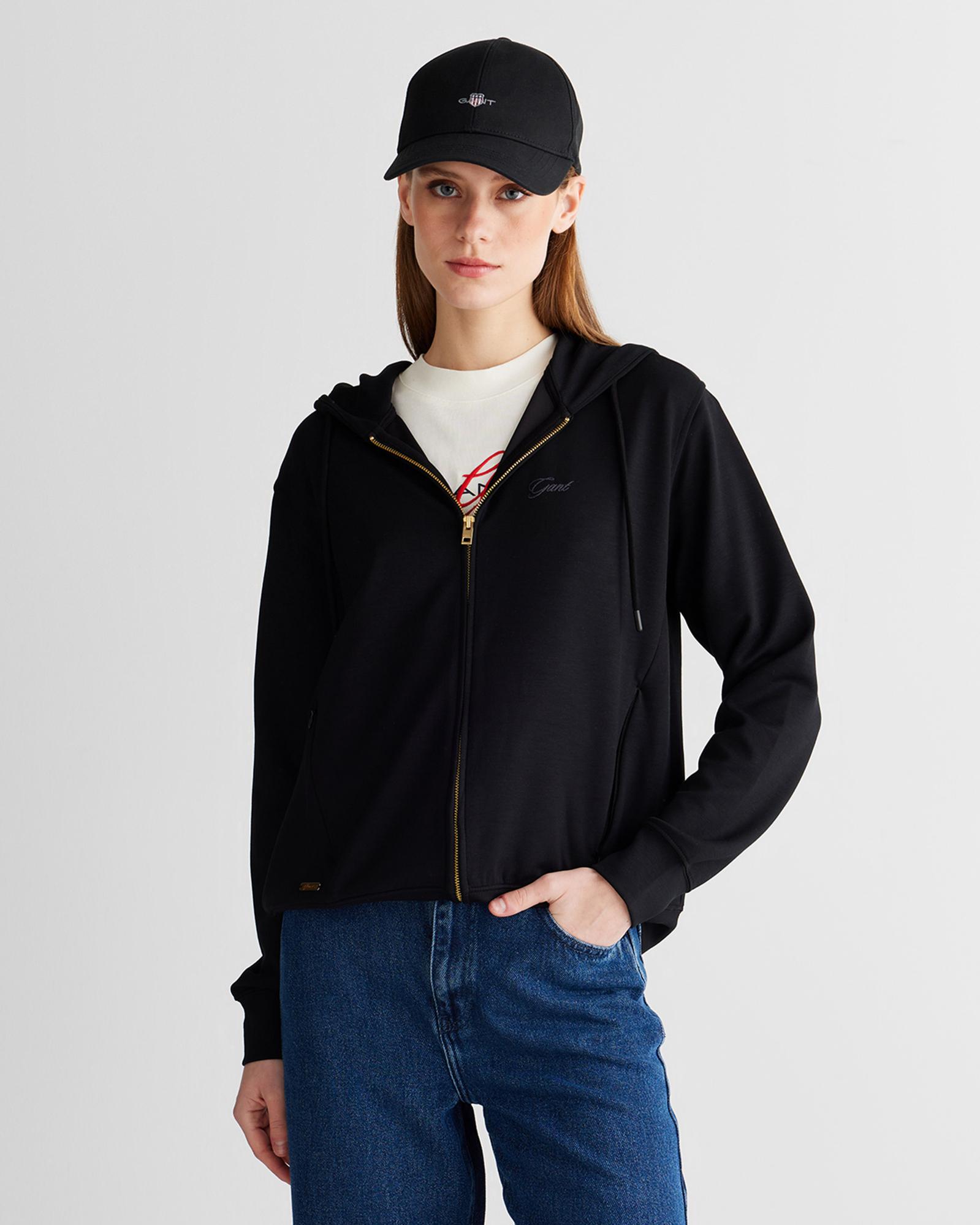 GANT Kadın Siyah Regular Fit Fermuarlı Sweatshirt