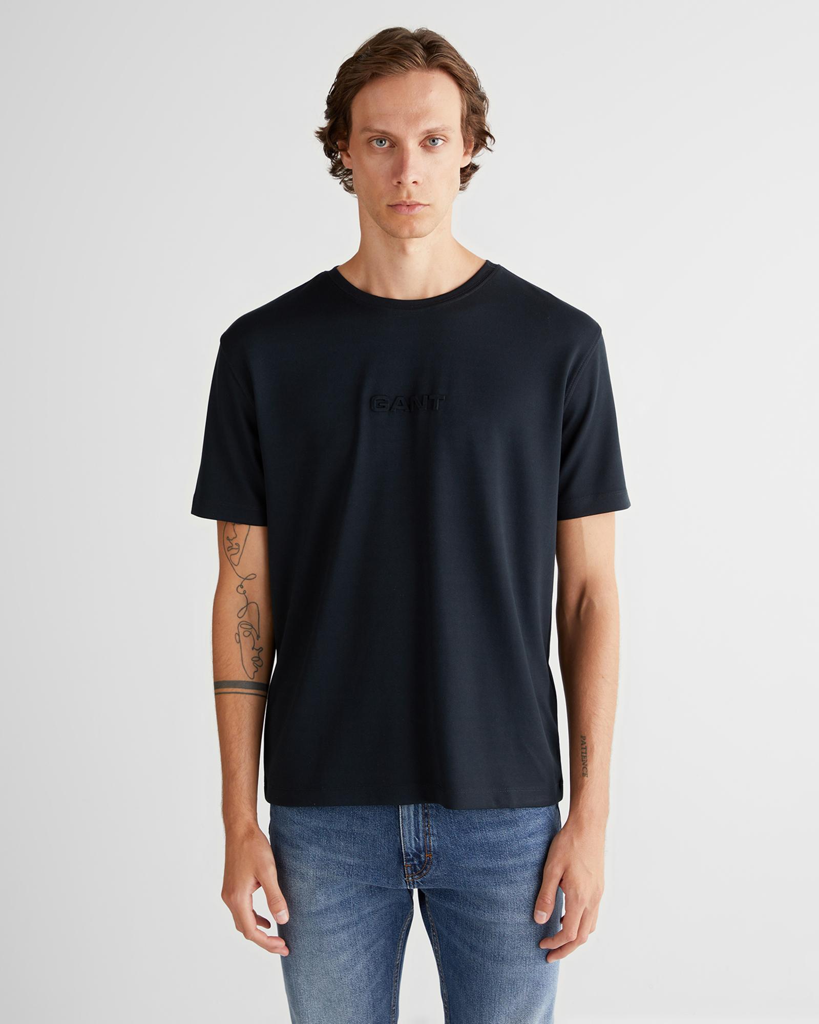 GANT Erkek Siyah Bisiklet Yaka T-Shirt