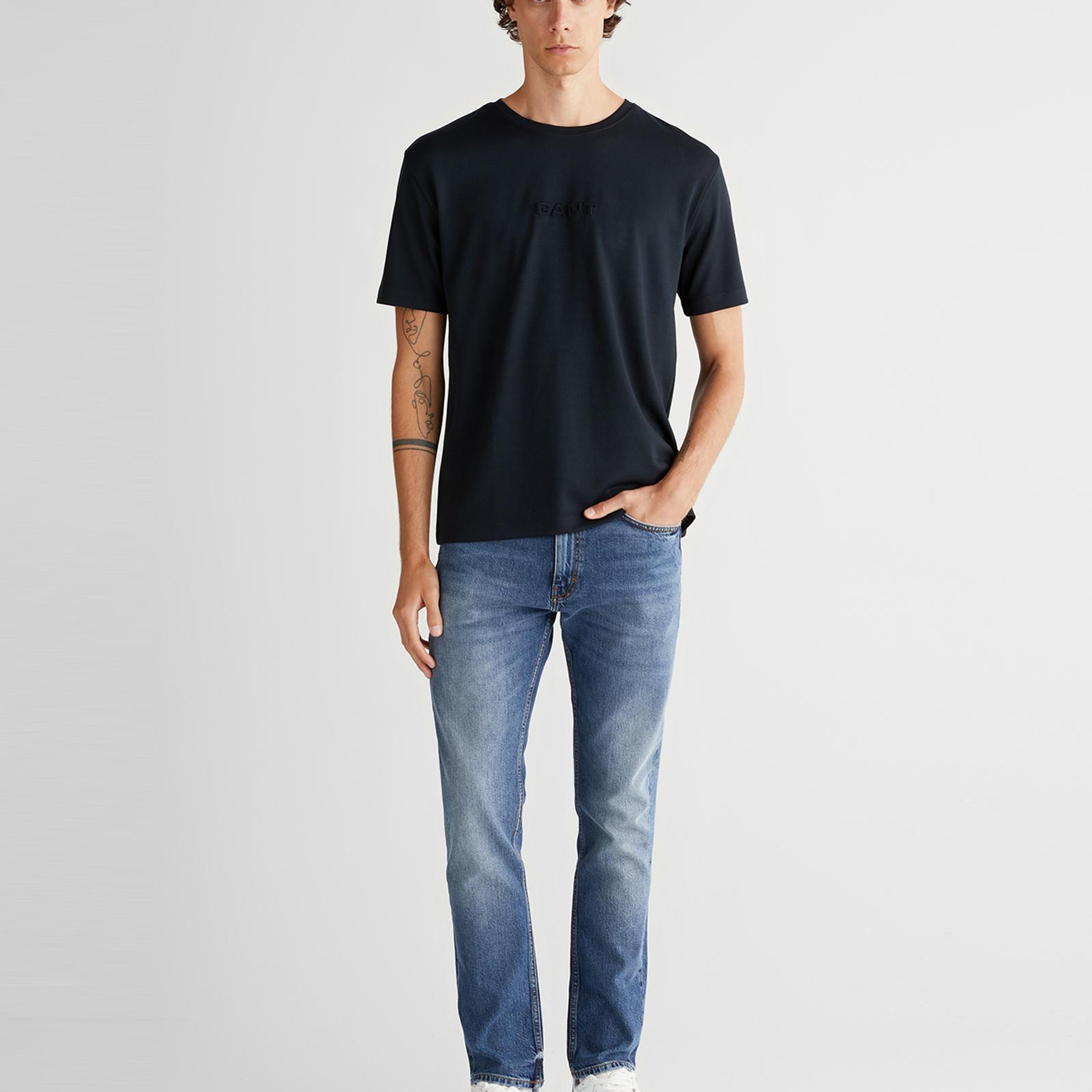 GANT Erkek Siyah Bisiklet Yaka T-Shirt