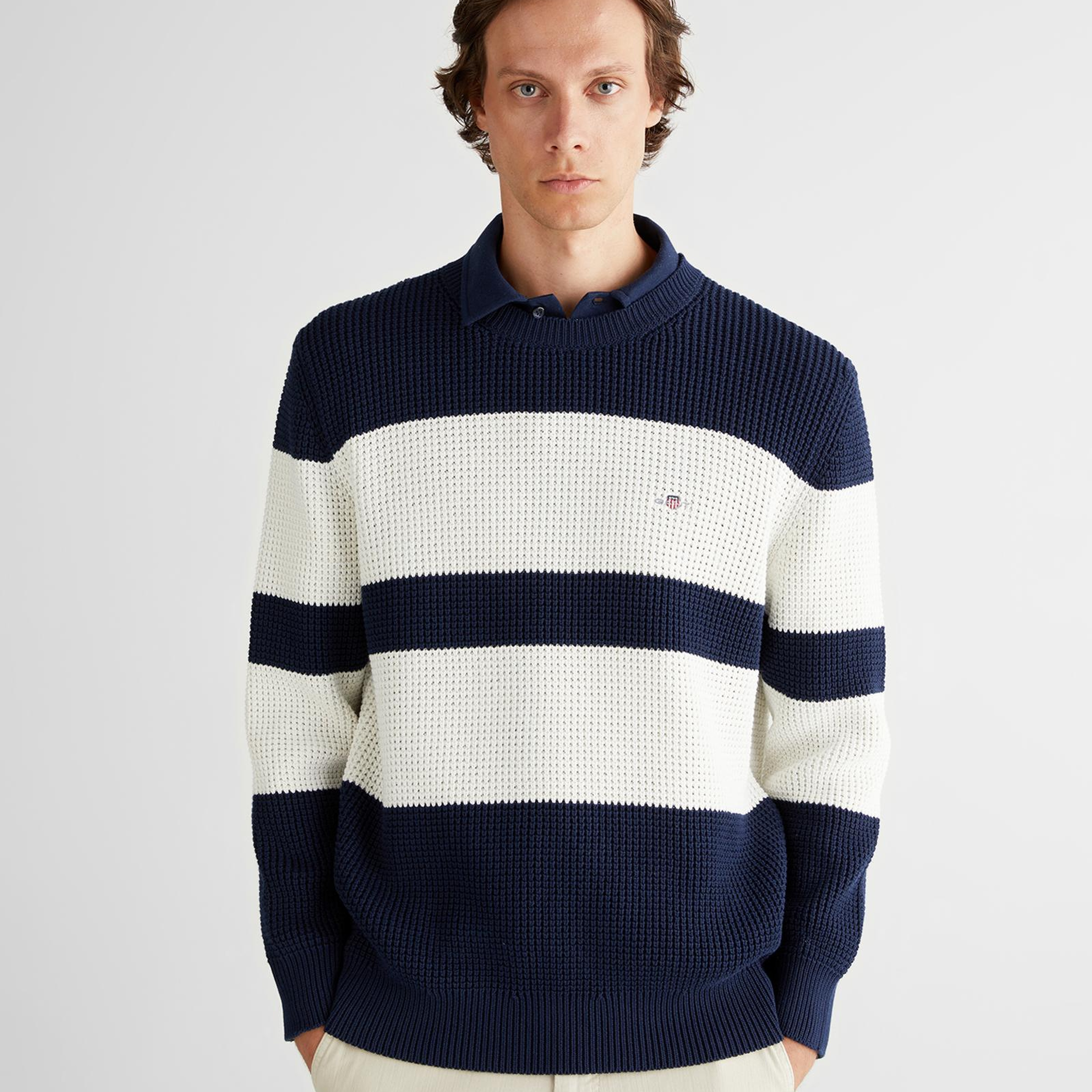 GANT Erkek Lacivert Relaxed Fit Bisiklet Yaka Triko