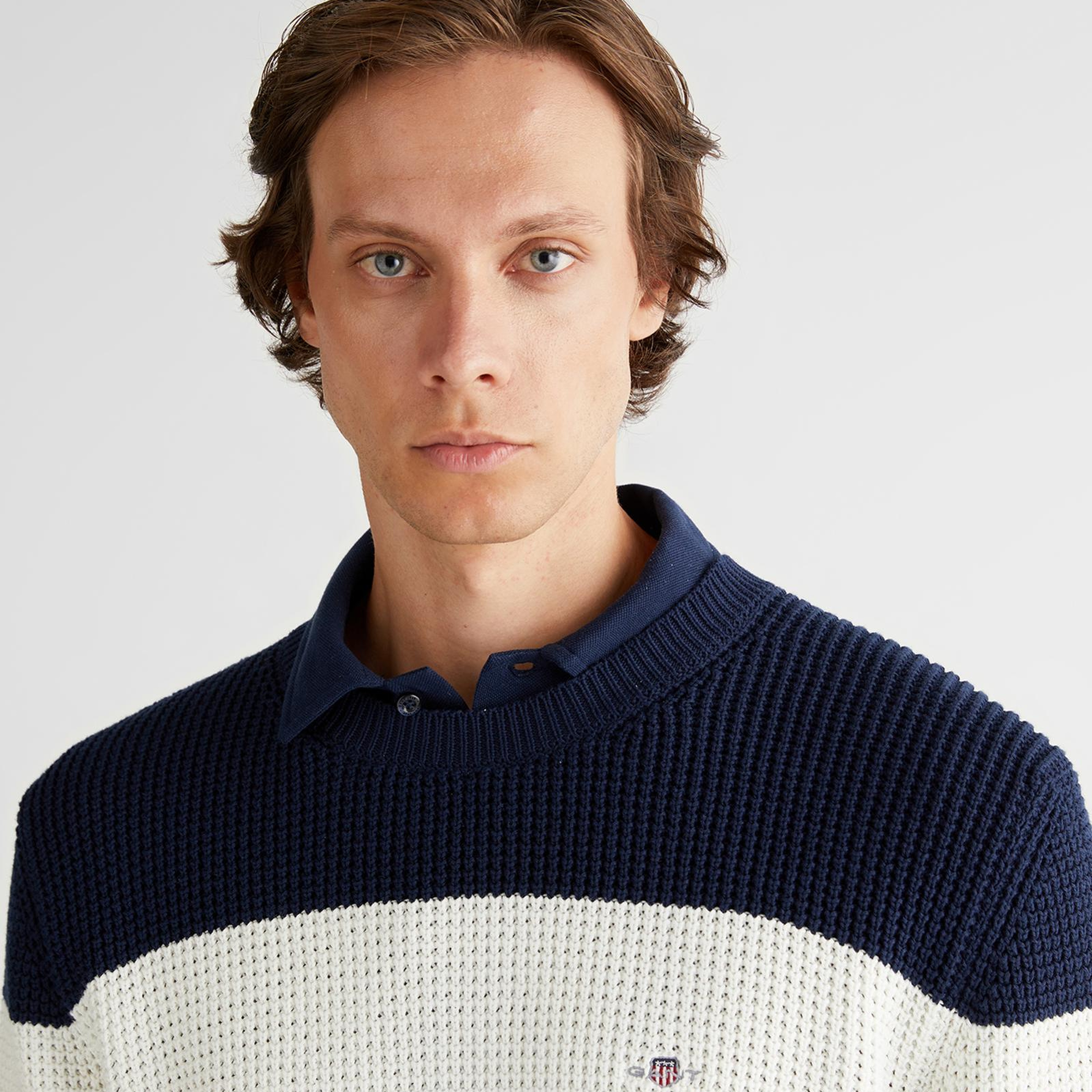 GANT Erkek Lacivert Relaxed Fit Bisiklet Yaka Triko