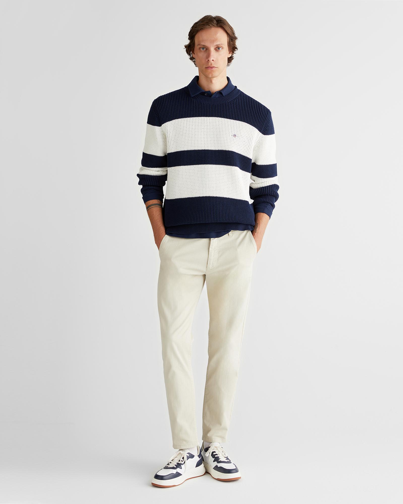 GANT Erkek Lacivert Relaxed Fit Bisiklet Yaka Triko