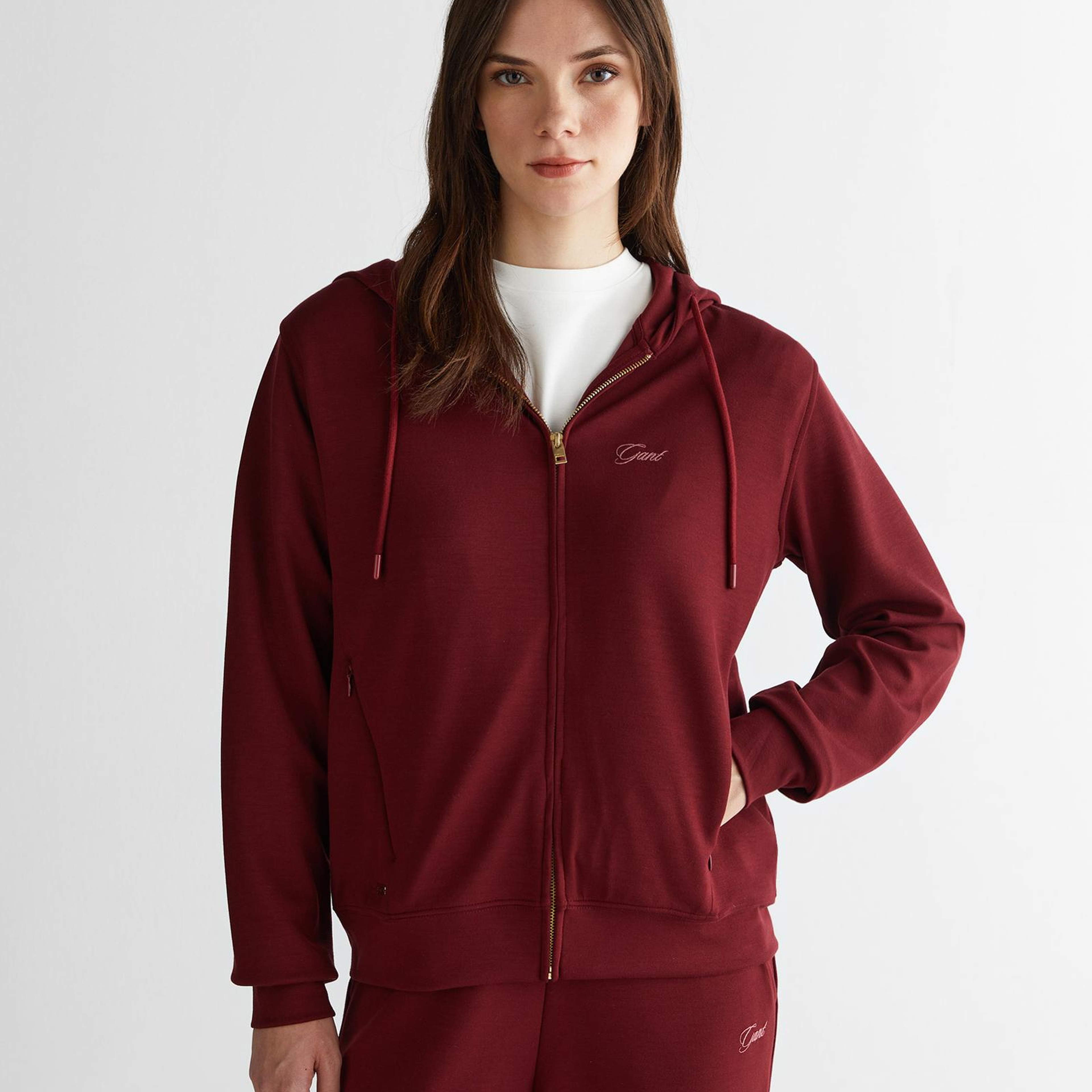 GANT Kadın Bordo Regular Fit Fermuarlı Sweatshirt