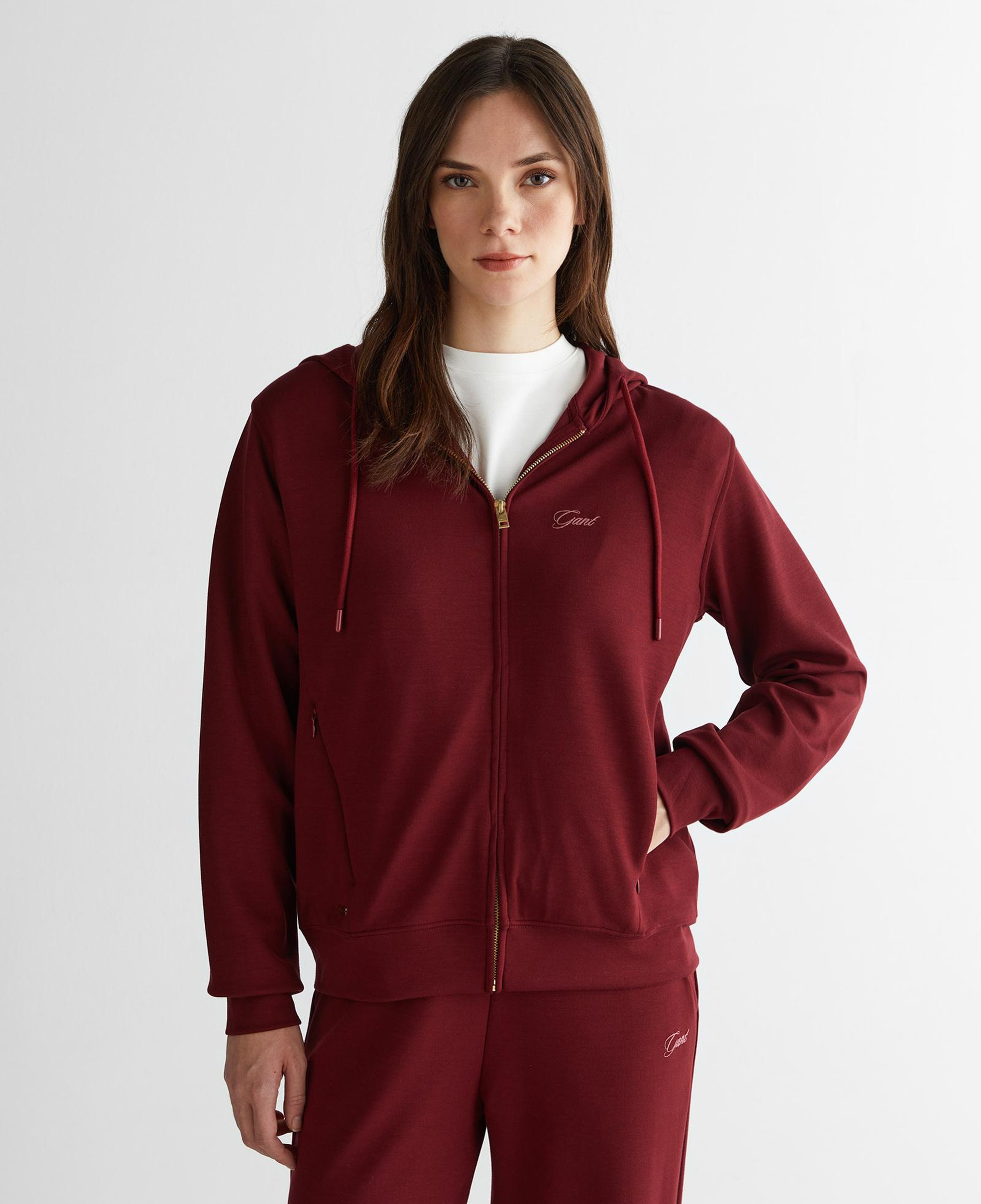 GANT Kadın Bordo Regular Fit Fermuarlı Sweatshirt