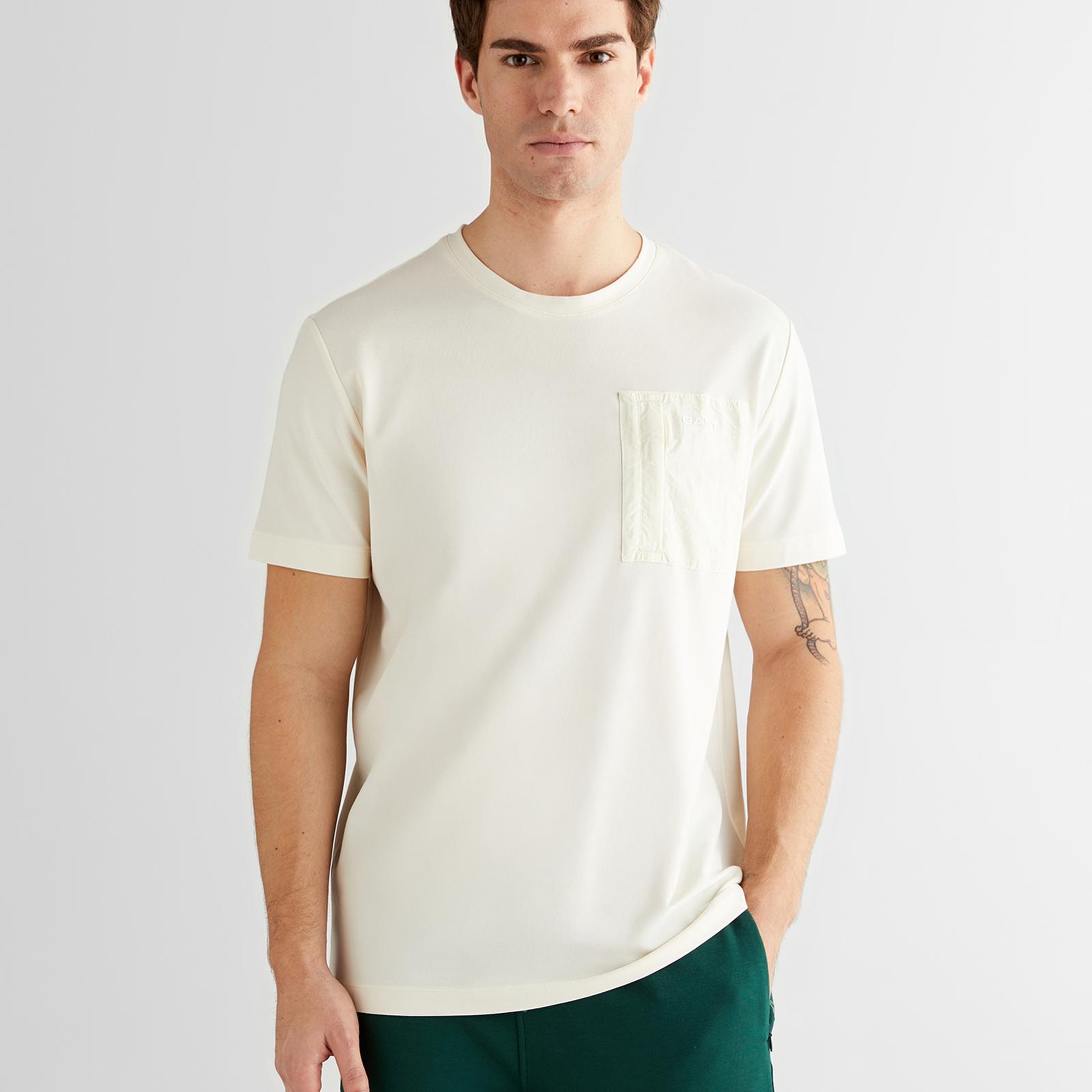 GANT Erkek Krem Regular Fit Bisiklet Yaka T-Shirt