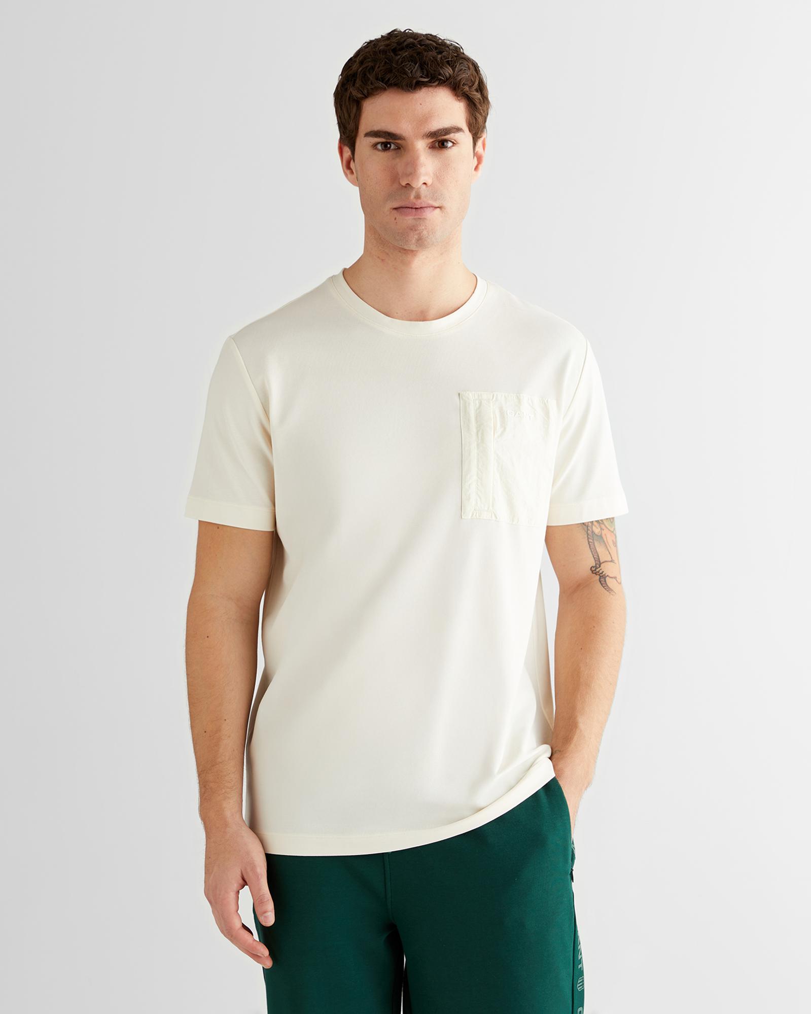 GANT Erkek Krem Regular Fit Bisiklet Yaka T-Shirt