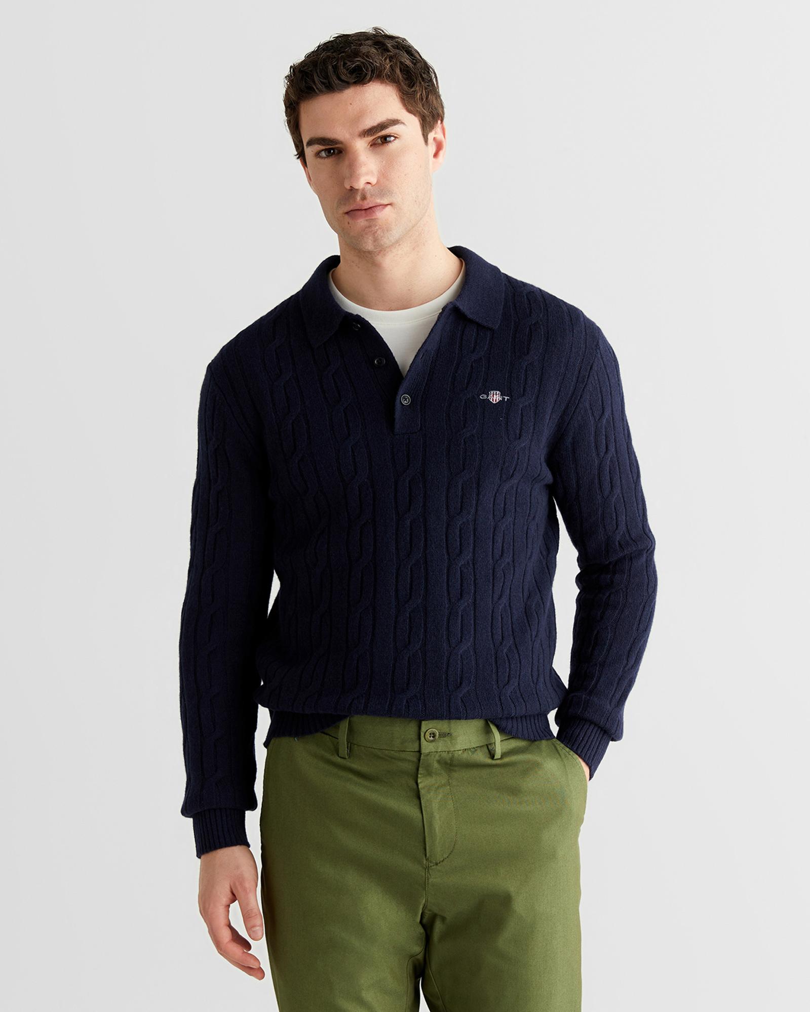 GANT Erkek Lacivert Regular Fit Polo Yaka Triko