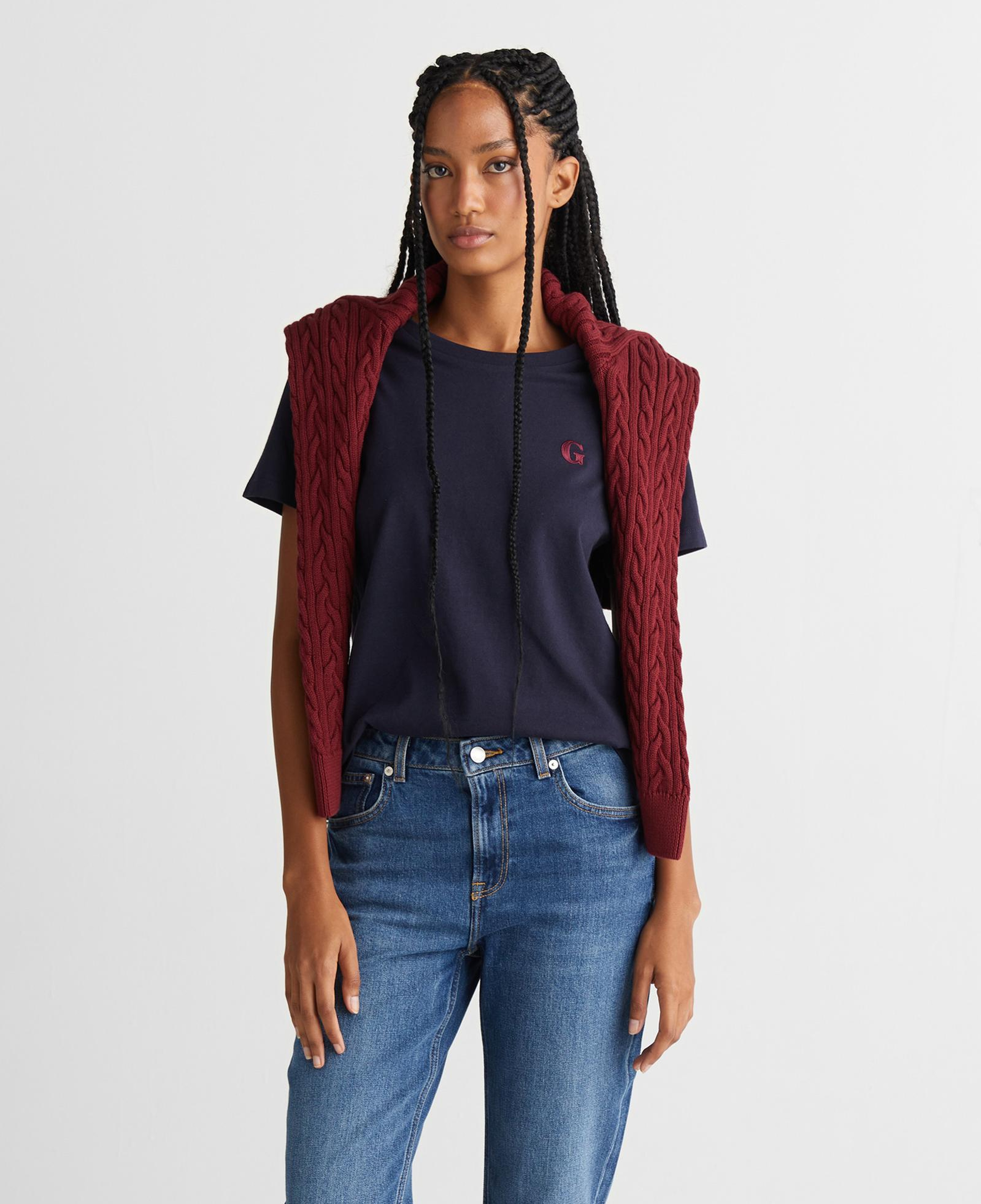 GANT Kadın Lacivert Regular Fit Bisiklet Yaka T-Shirt