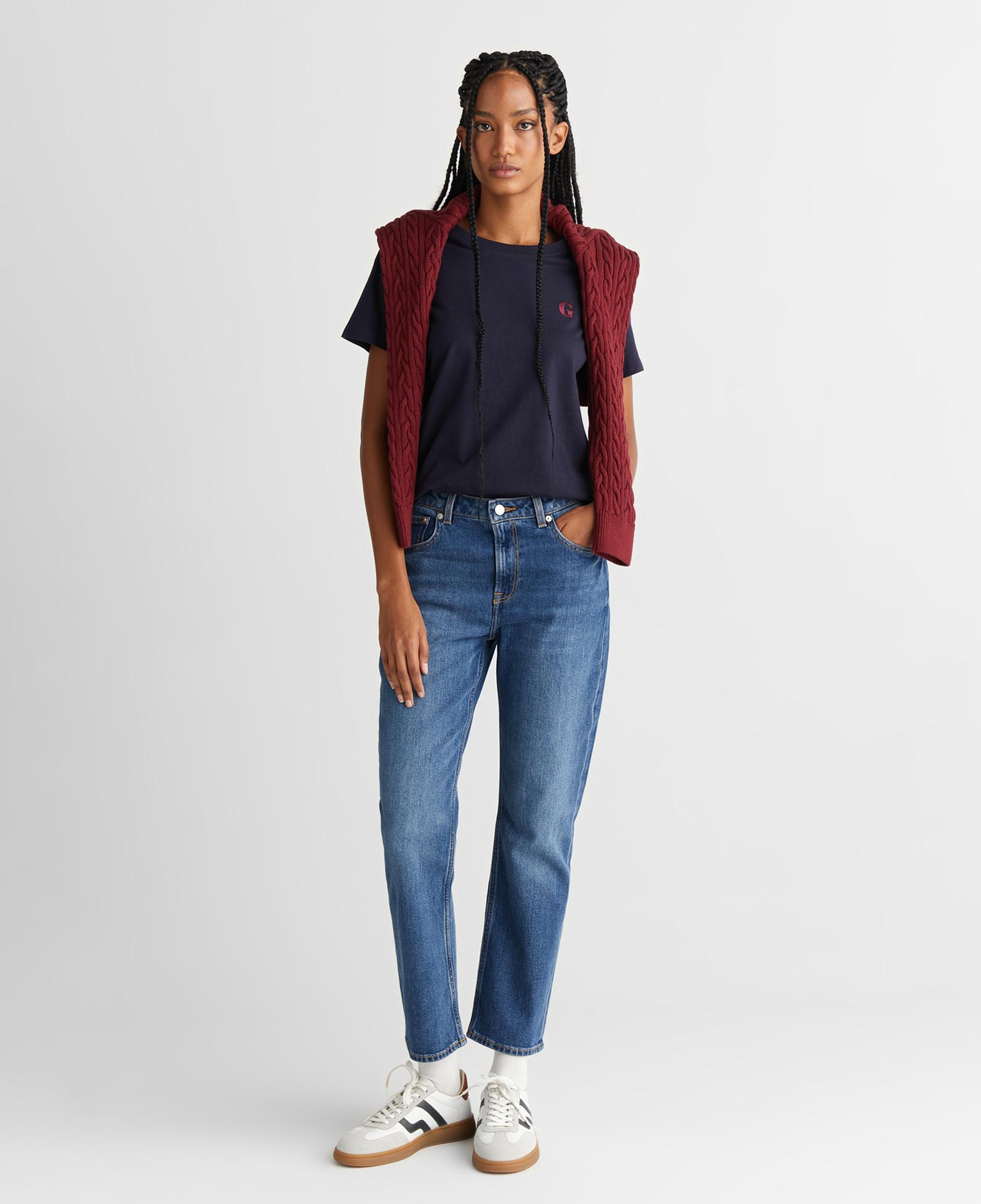 GANT Kadın Lacivert Regular Fit Bisiklet Yaka T-Shirt