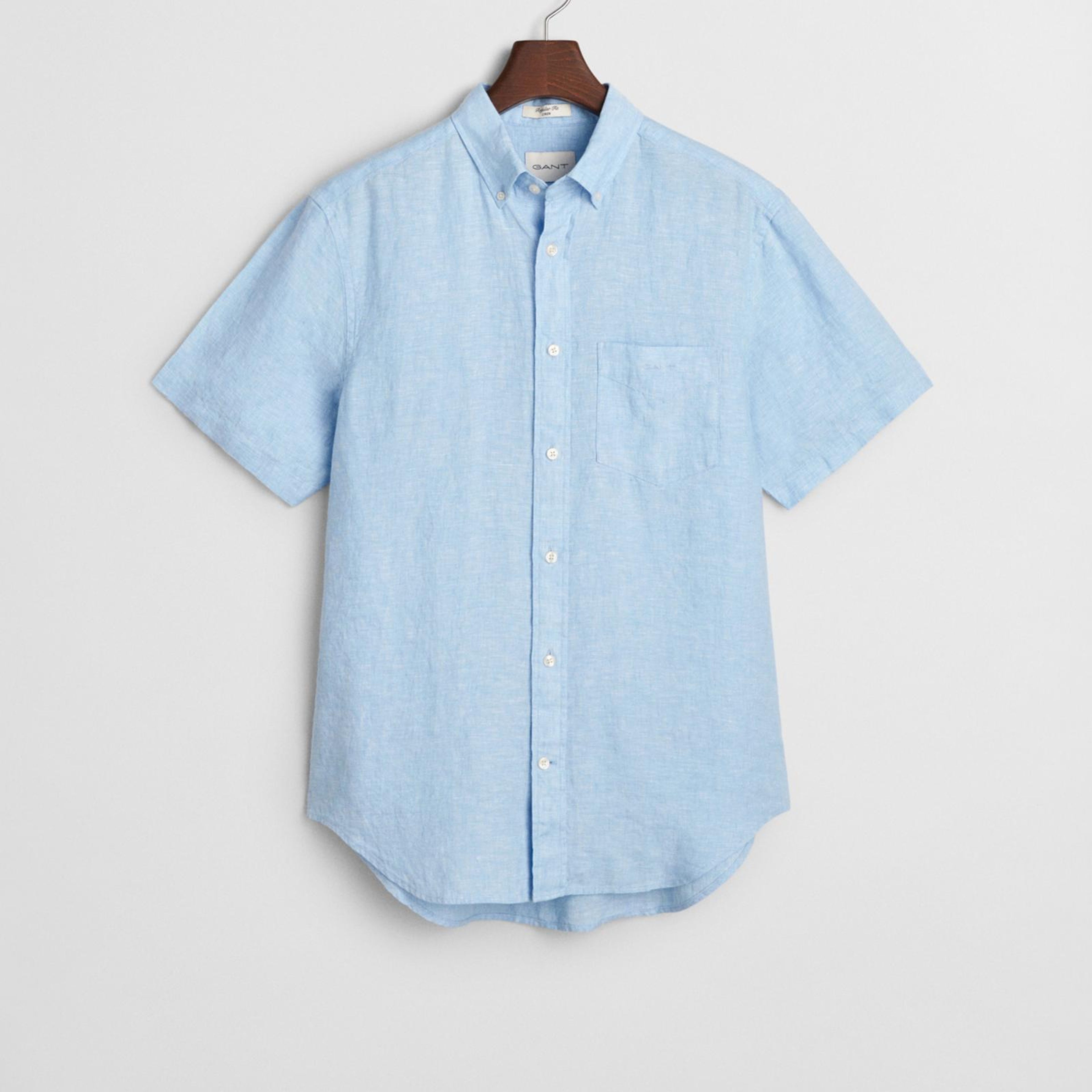 GANT Erkek Mavi Regular Fit Düğmeli Yaka Keten Gömlek