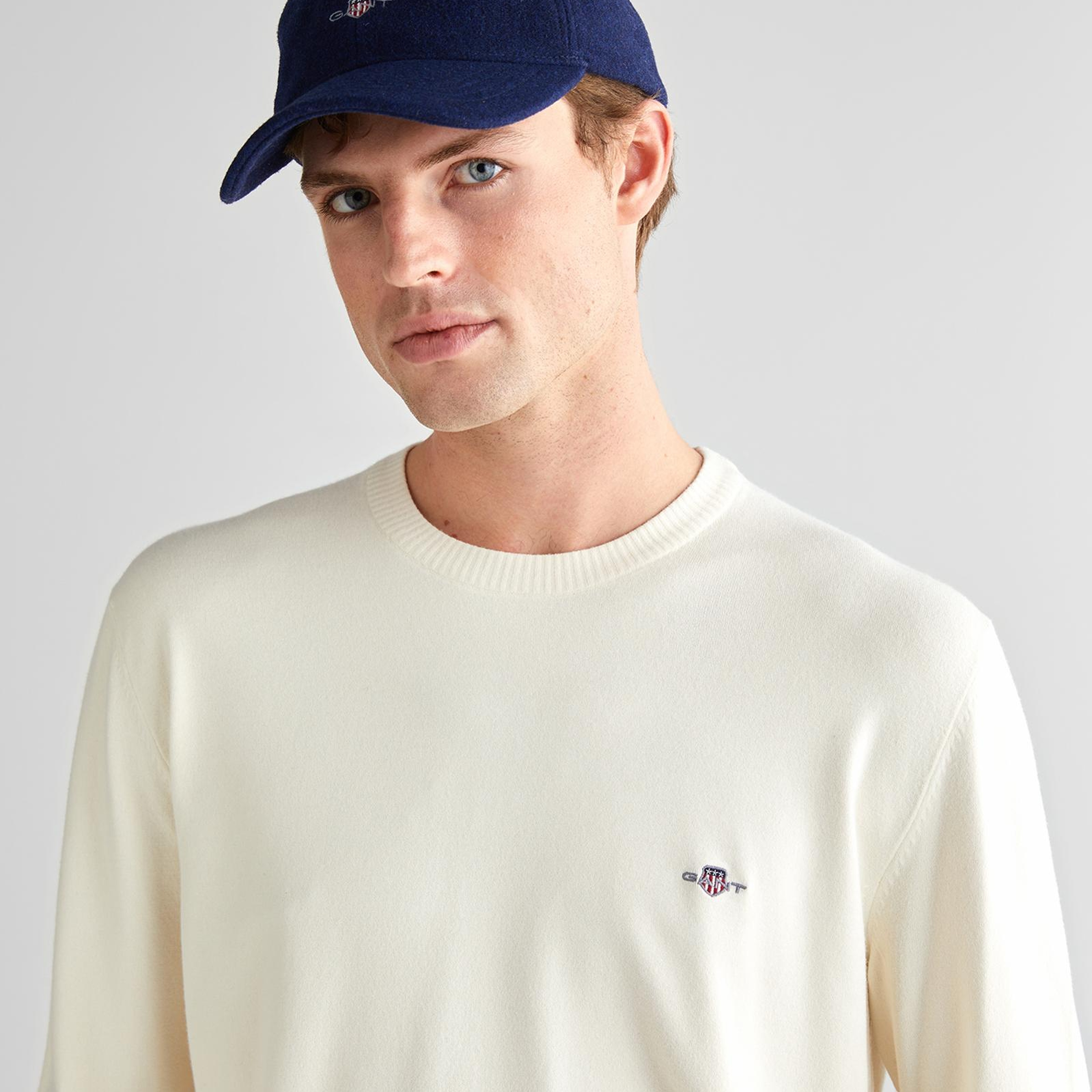 GANT Erkek Krem Standart Fit Bisiklet Yaka Triko