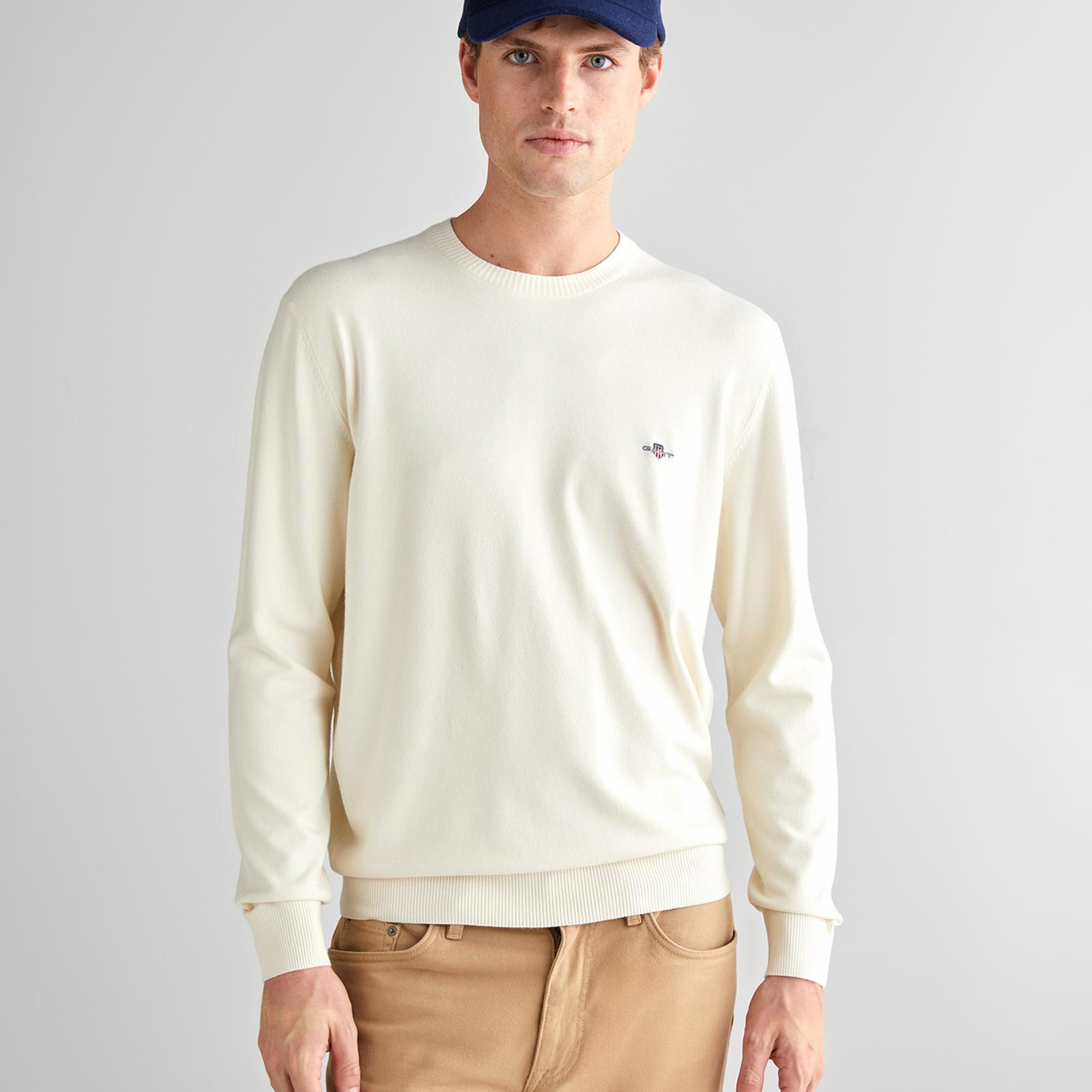 GANT Erkek Krem Standart Fit Bisiklet Yaka Triko