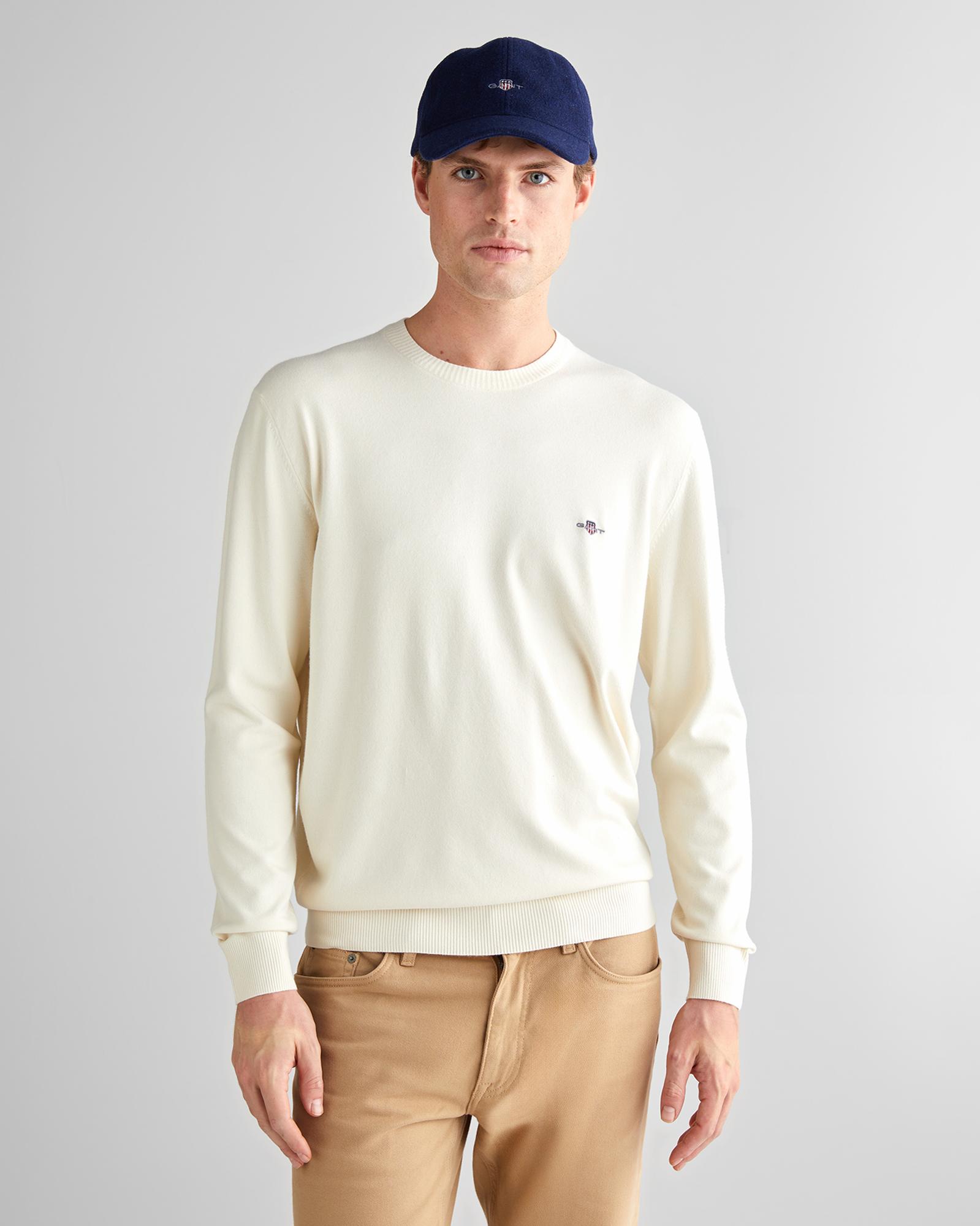 GANT Erkek Krem Standart Fit Bisiklet Yaka Triko