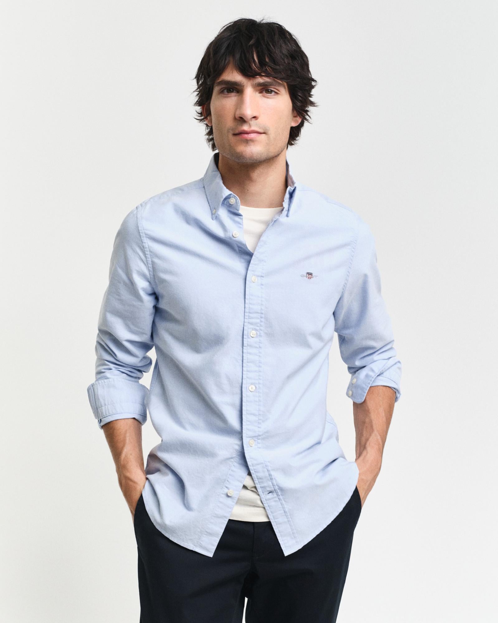 GANT Erkek Mavi Slim Fit Klasik Yaka Oxford Gömlek