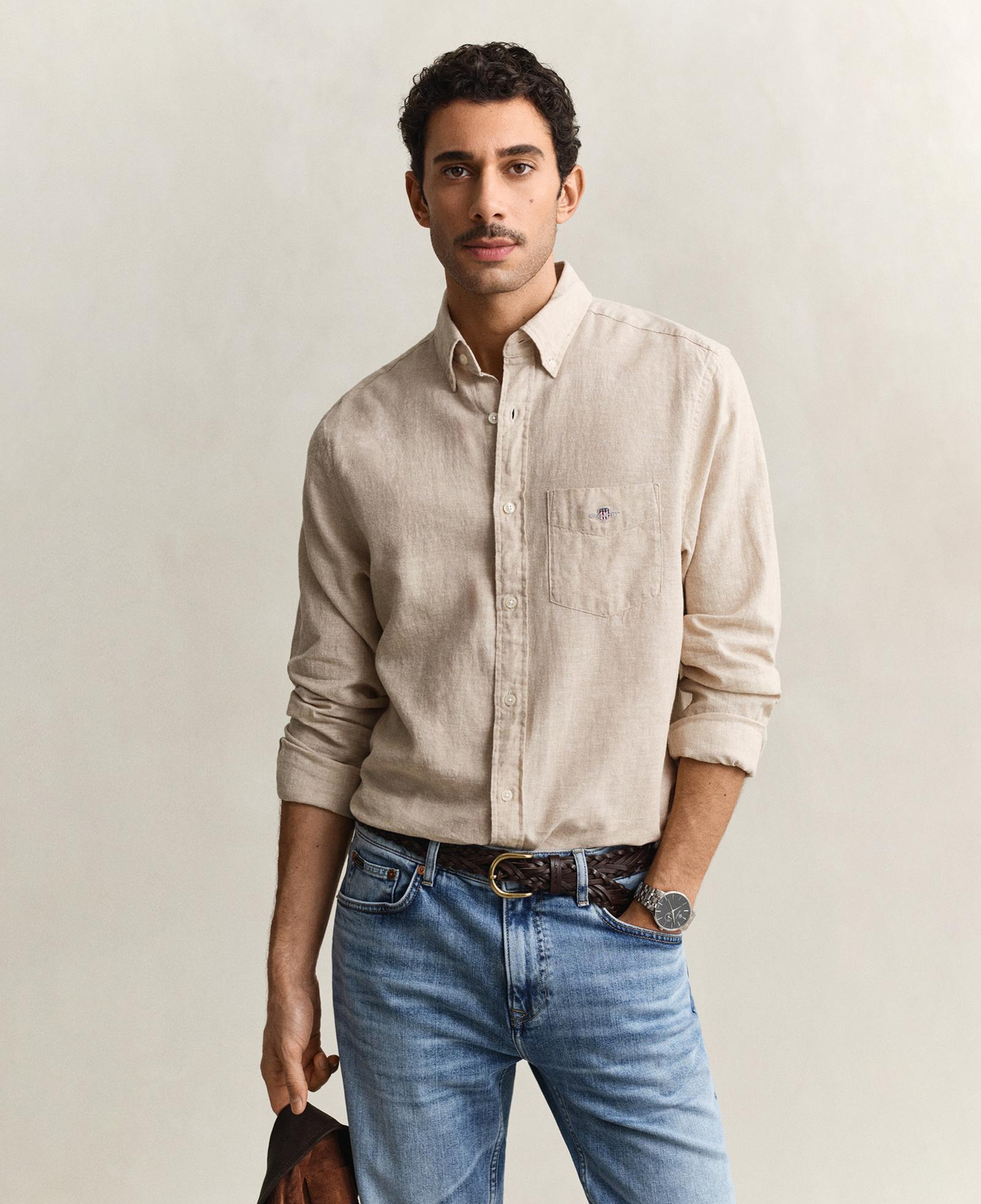 GANT Erkek Bej Regular Fit Logolu Gömlek
