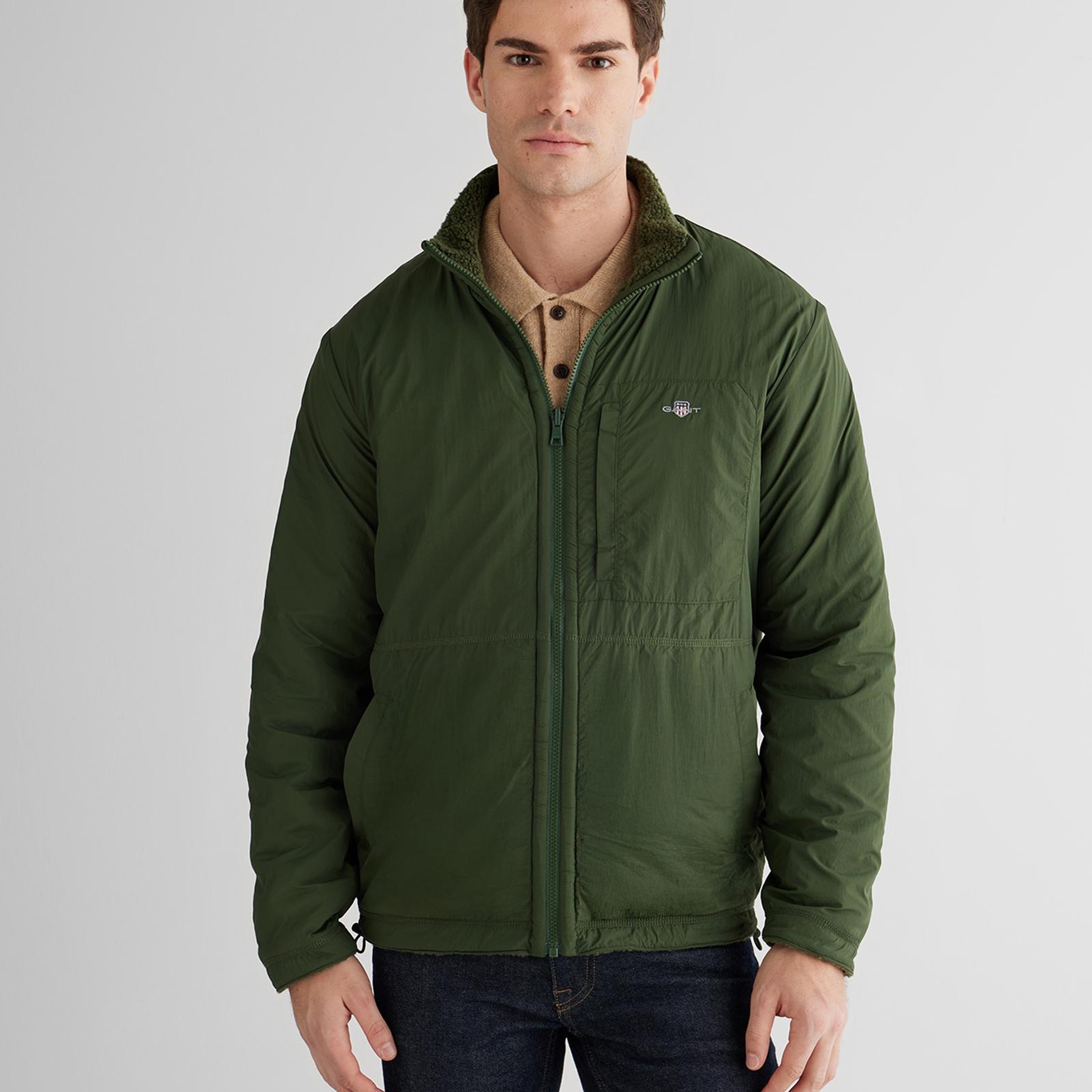 GANT Erkek Haki Fermuarlı Çift Taraflı Polar Sweatshirt