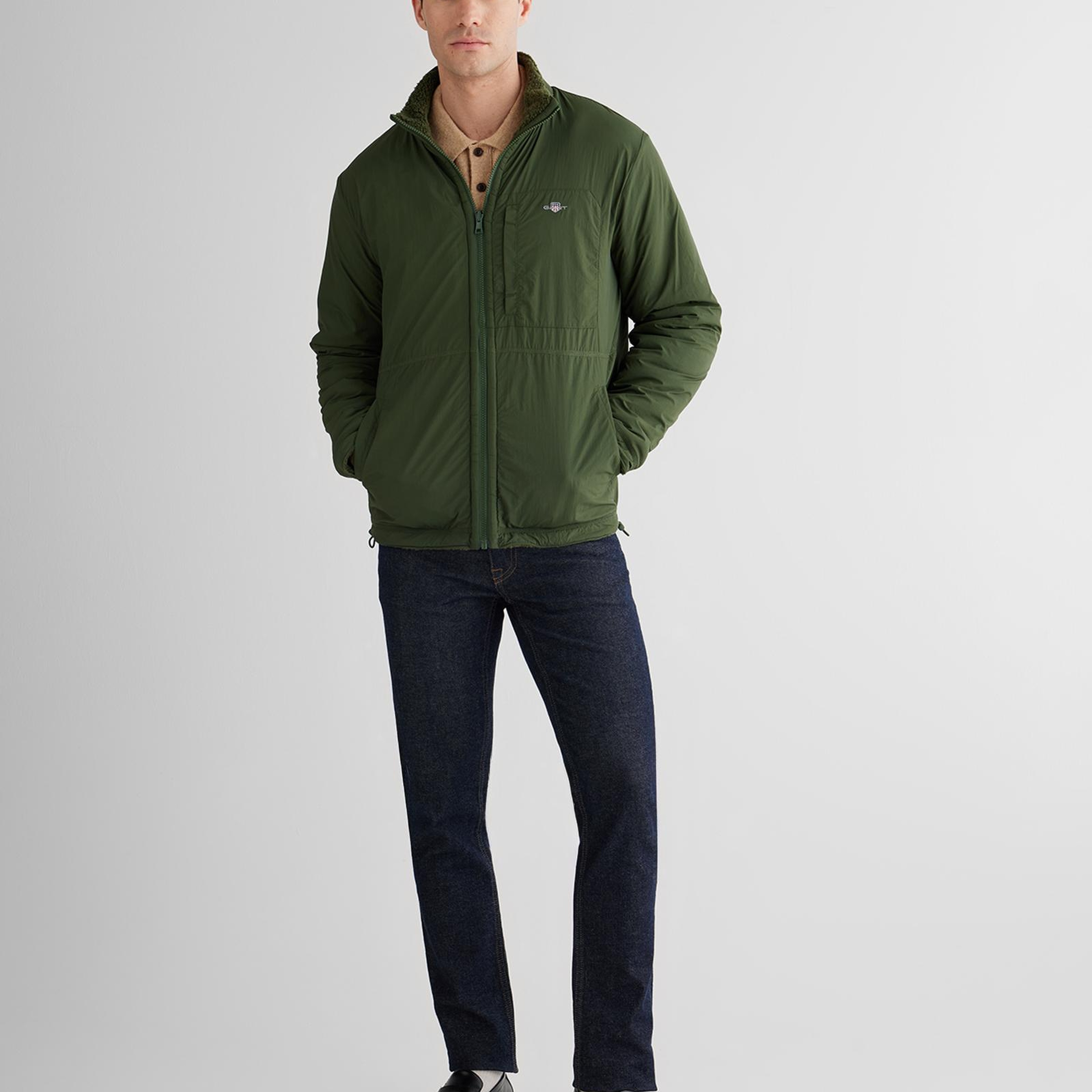 GANT Erkek Haki Fermuarlı Çift Taraflı Polar Sweatshirt