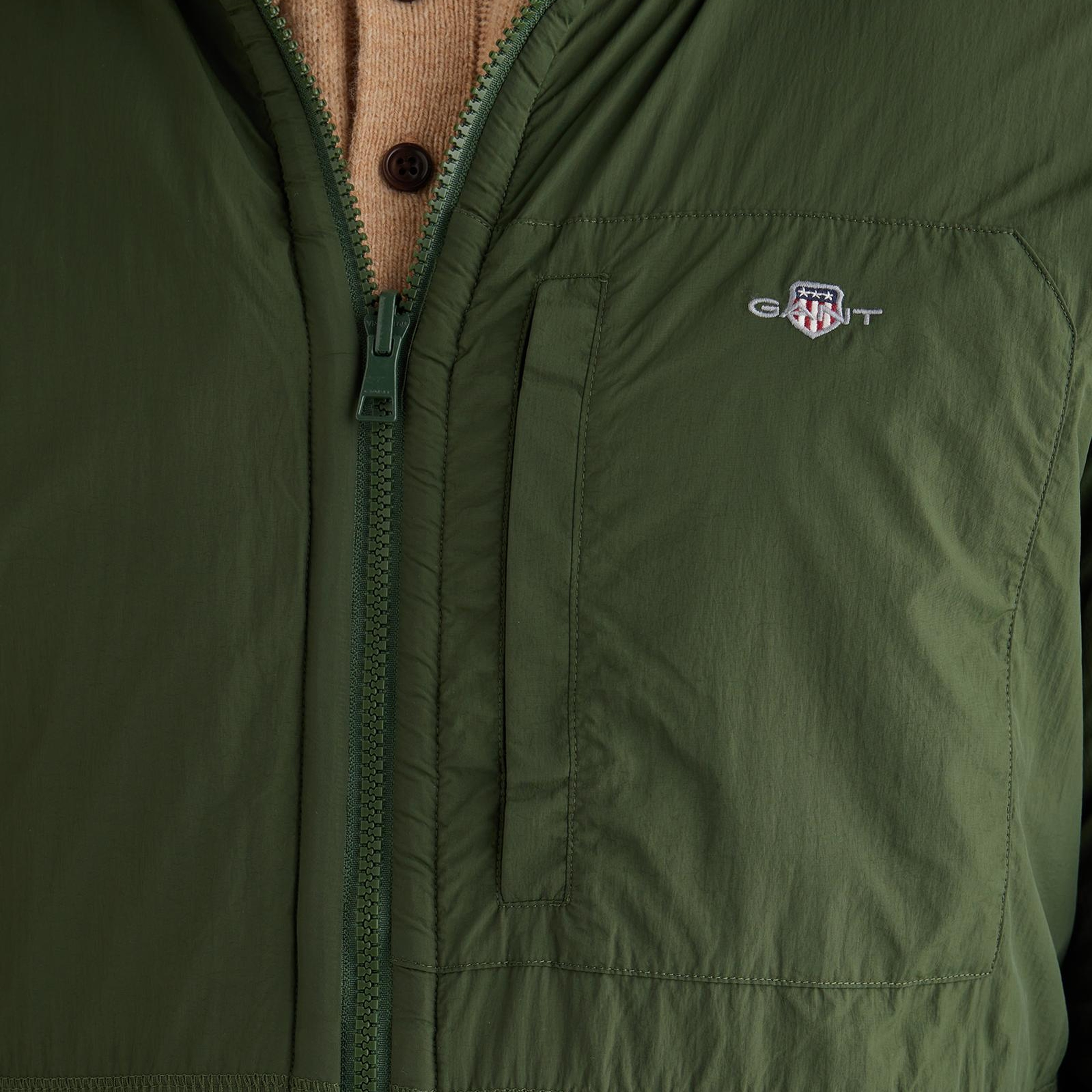 GANT Erkek Haki Fermuarlı Çift Taraflı Polar Sweatshirt