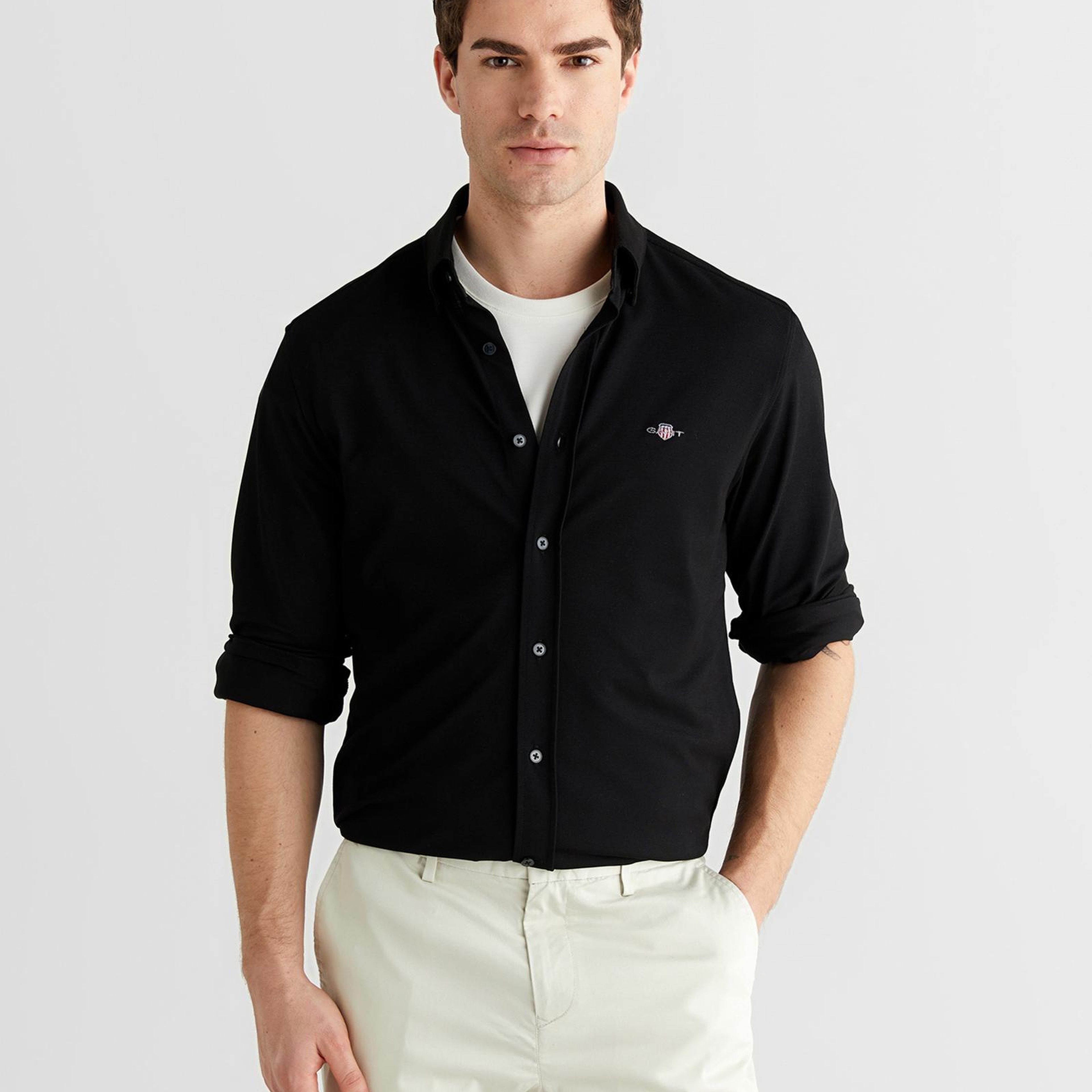 GANT Erkek Siyah Regular Fit Gömlek Yaka Gömlek