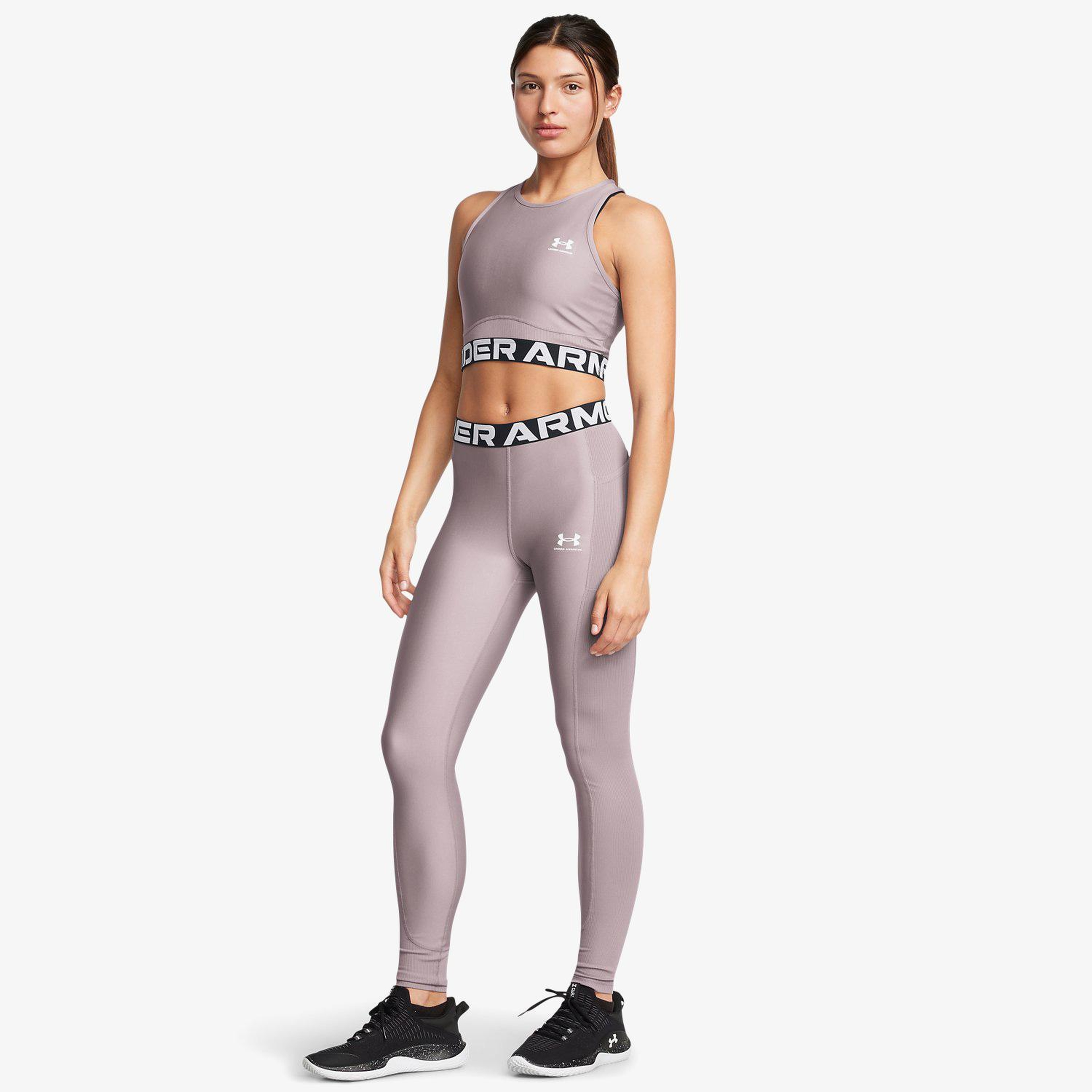 Under Armour Heat Gear Rib Kadın Mor Antrenman Taytı