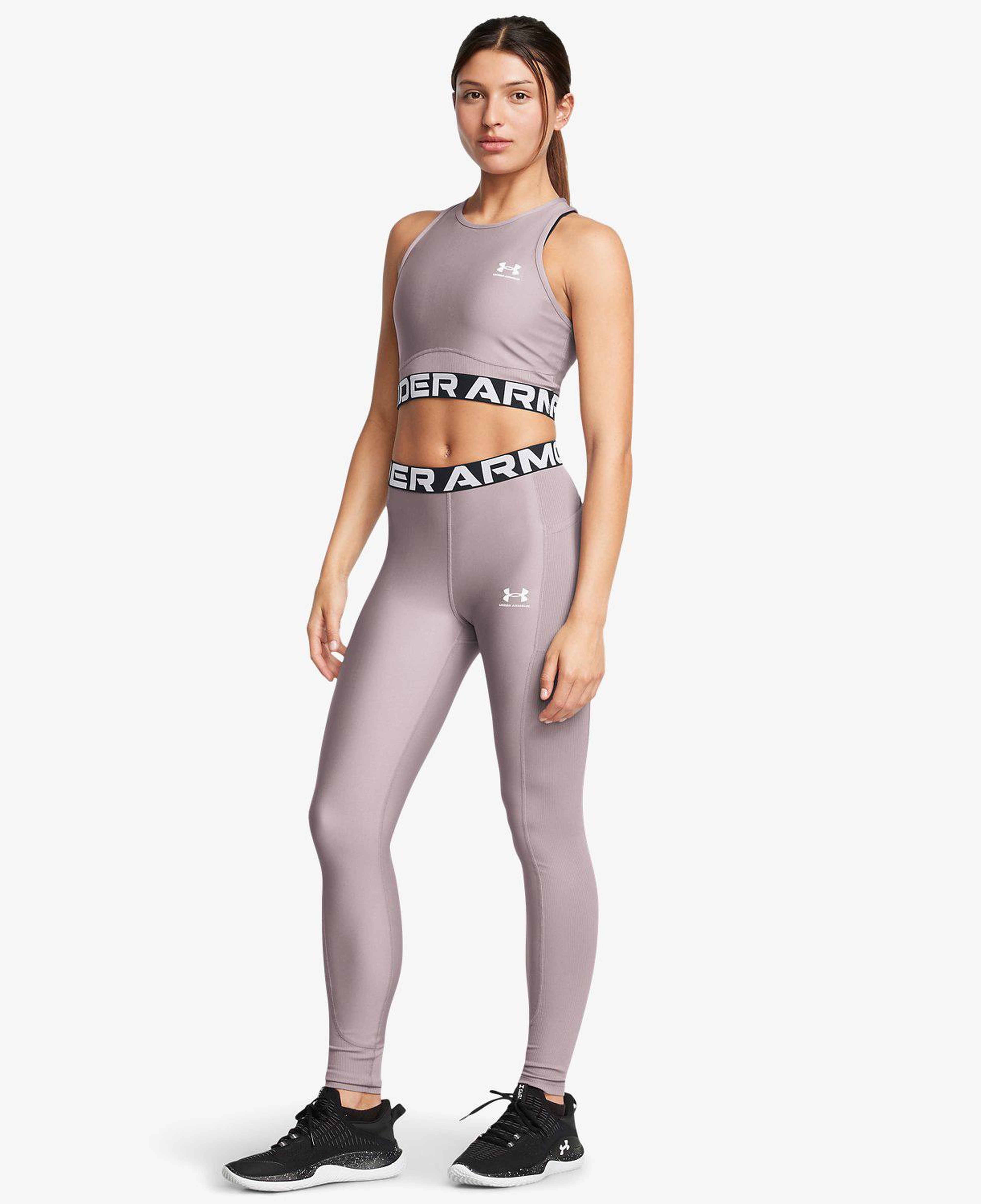 Under Armour Heat Gear Rib Kadın Mor Antrenman Taytı