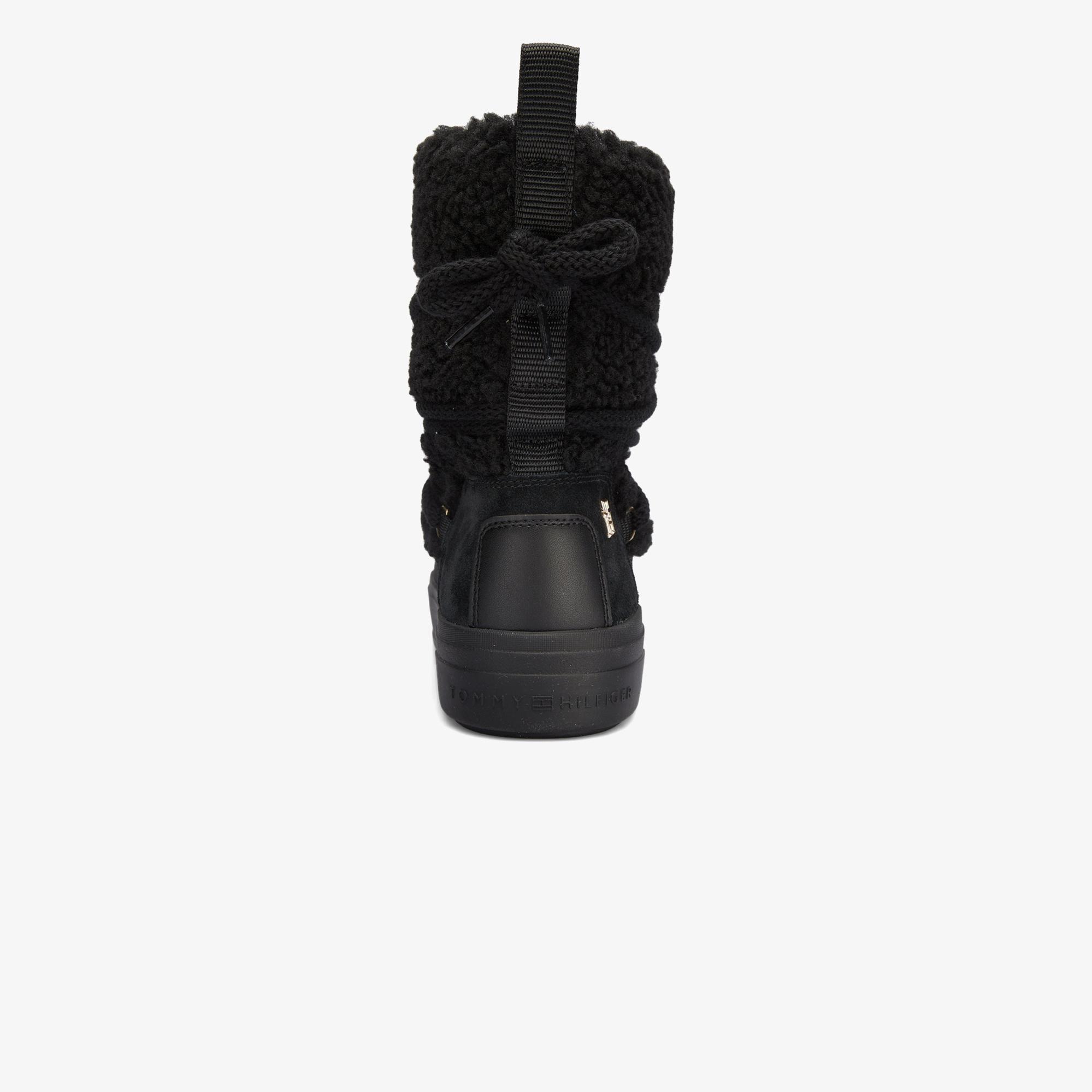Tommy Hilfiger Lace-Up Faux Shearling Kadın Siyah Bot