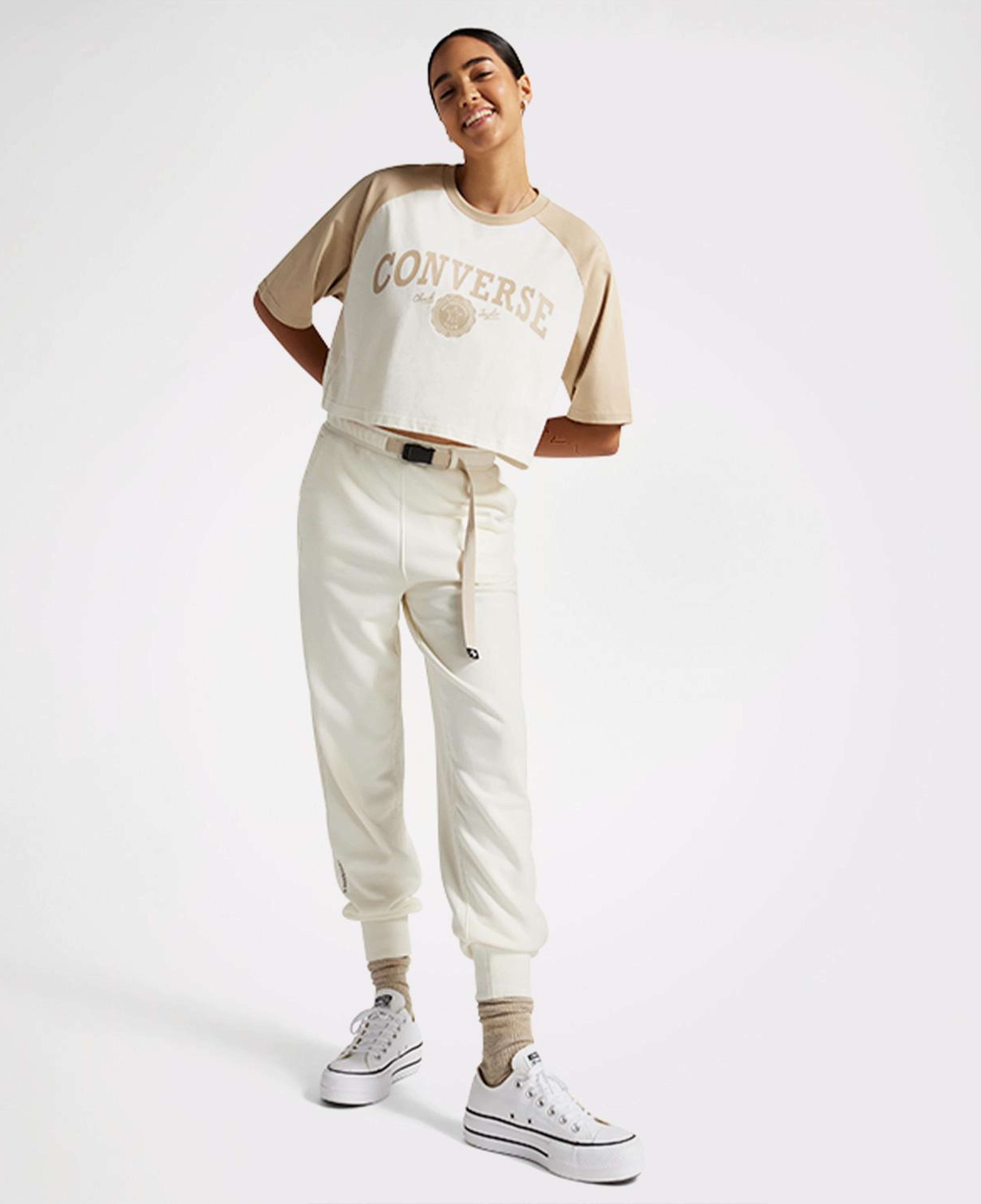 Converse Retro Cropped Kadın Krem T-Shirt