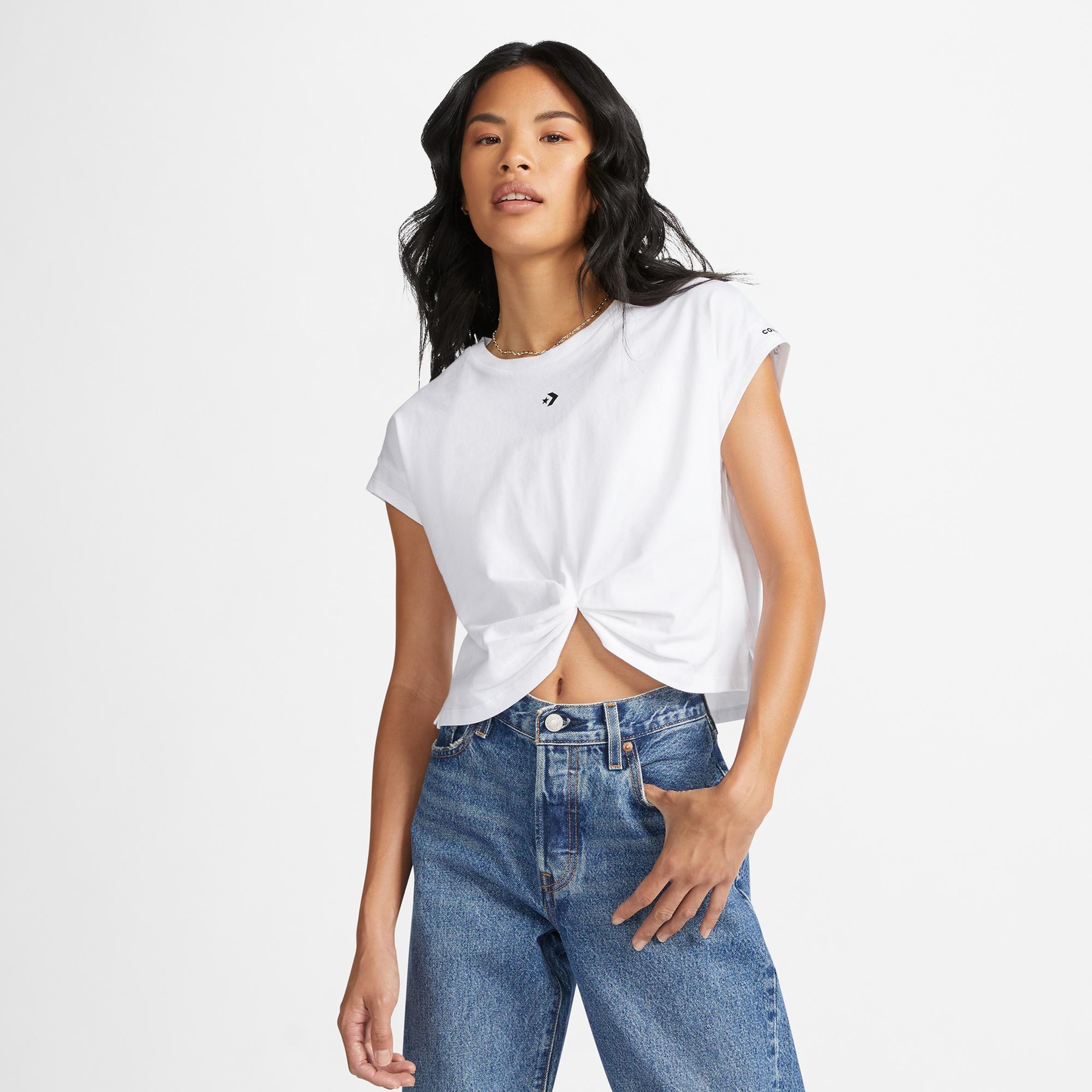 Converse Star Chevron Twist Cropped Kadın Beyaz T-Shirt