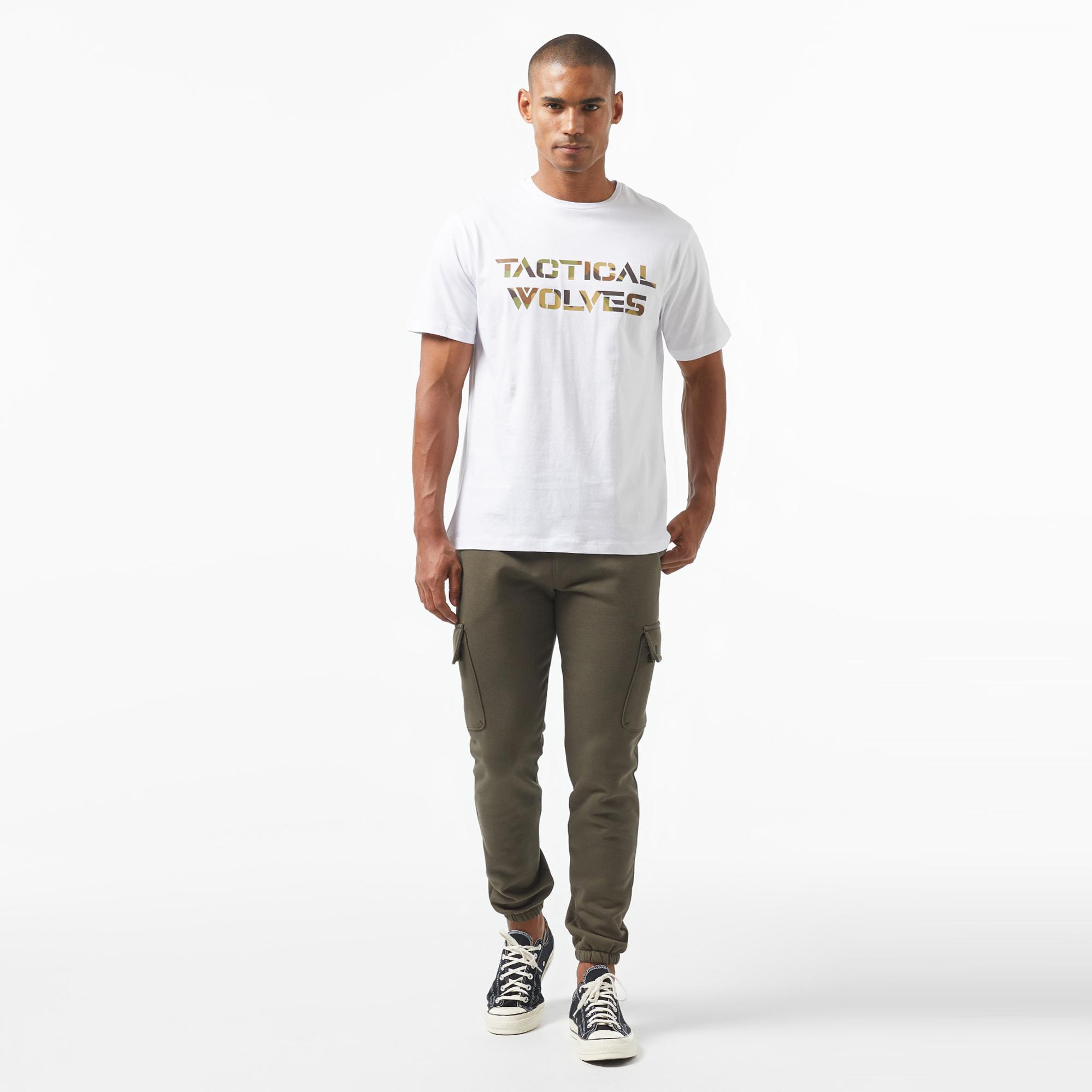 Tactical Wolves Woodland Kamo Erkek Beyaz T-Shirt