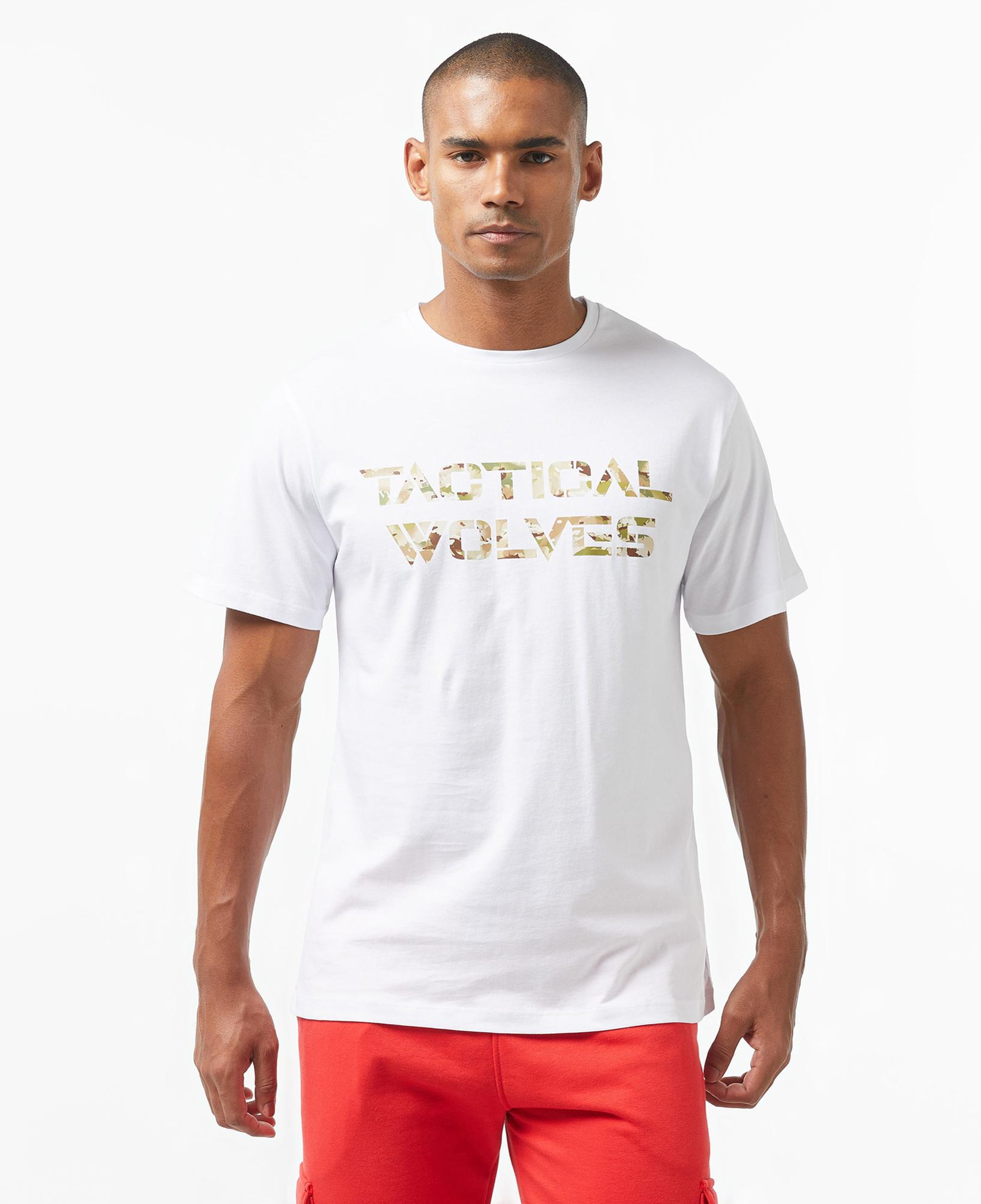 Tactical Wolves Oversize Kamuflaj Erkek Beyaz T-Shirt