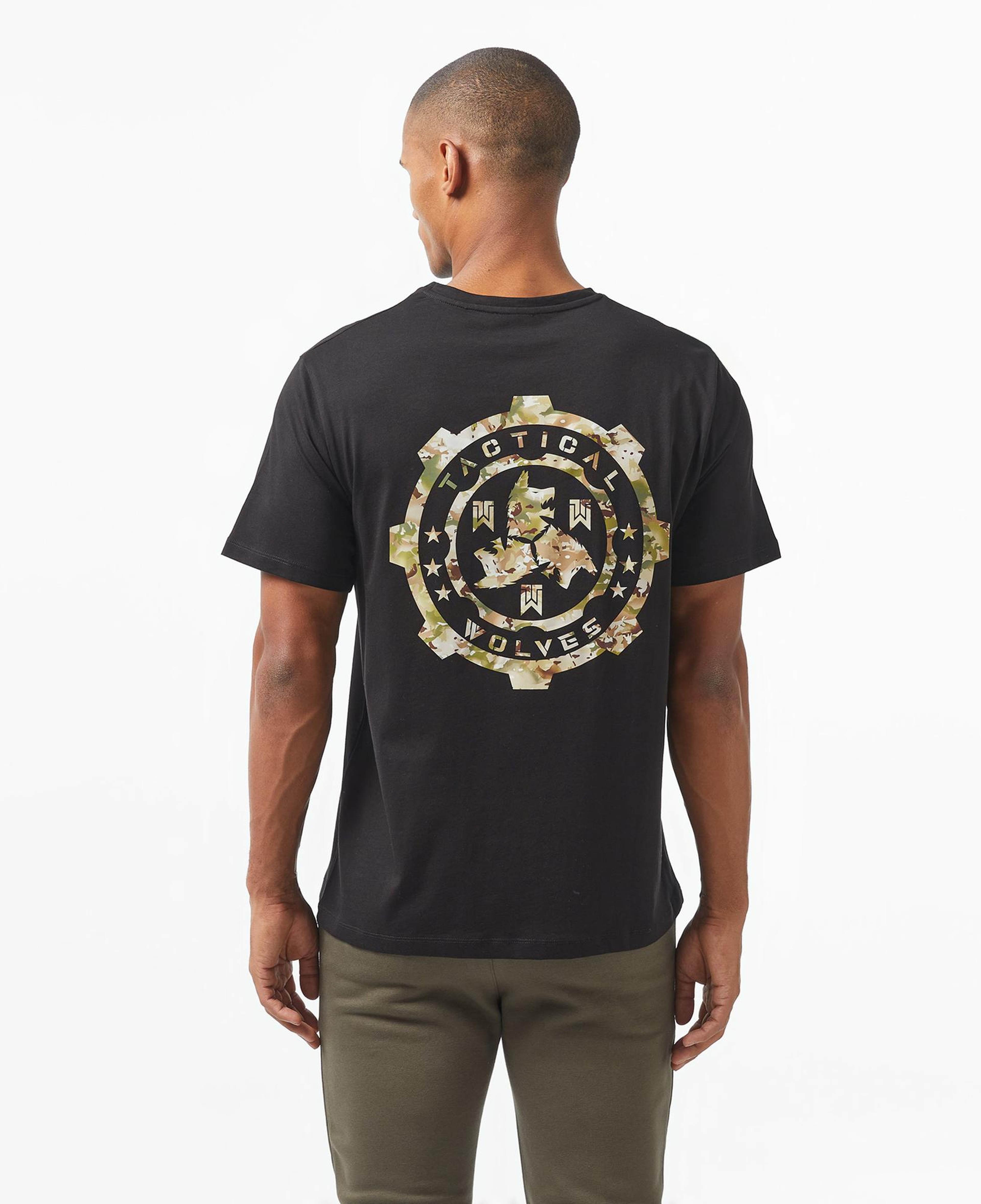 Tactical Wolves Oversize Kamuflaj Erkek Siyah T-Shirt