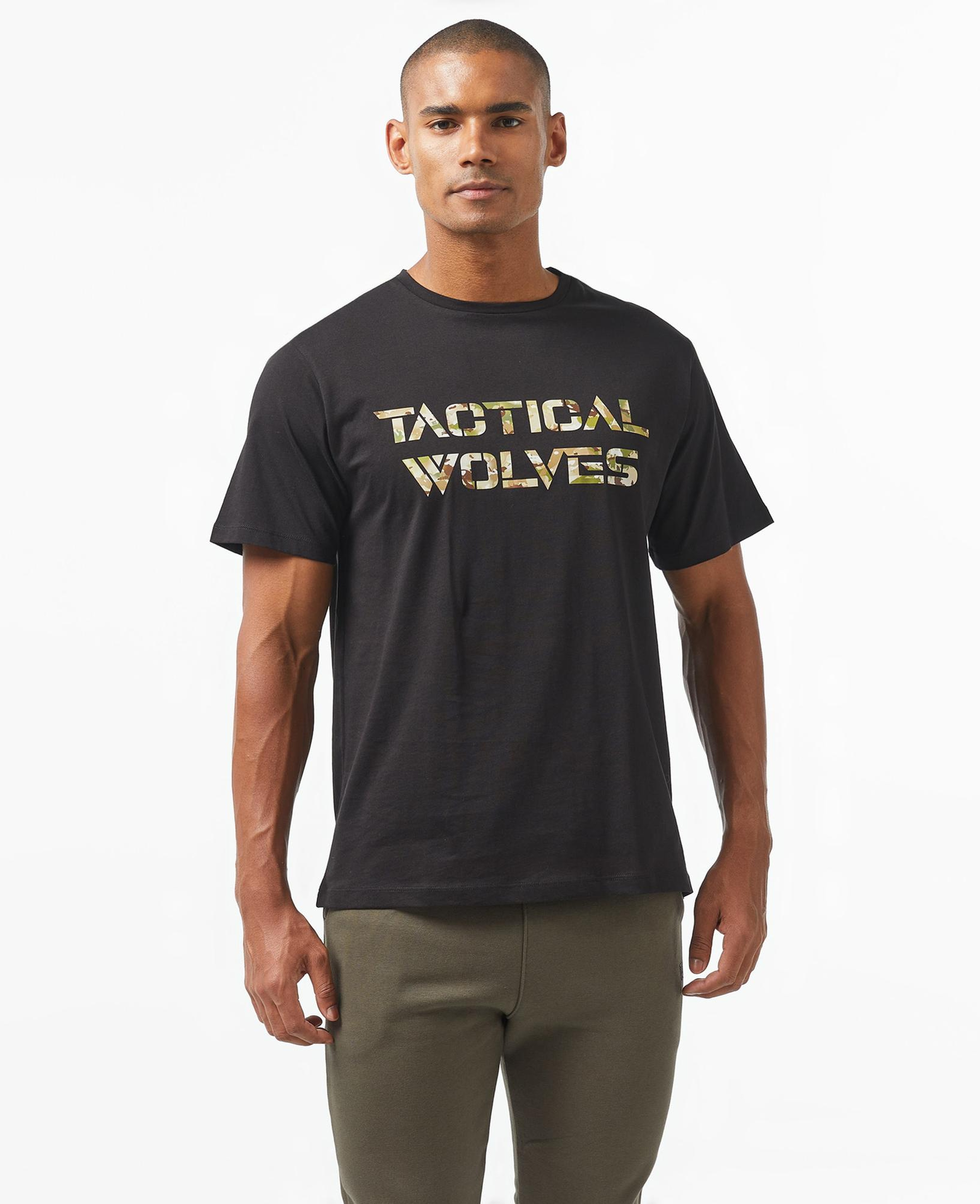 Tactical Wolves Oversize Kamuflaj Erkek Siyah T-Shirt