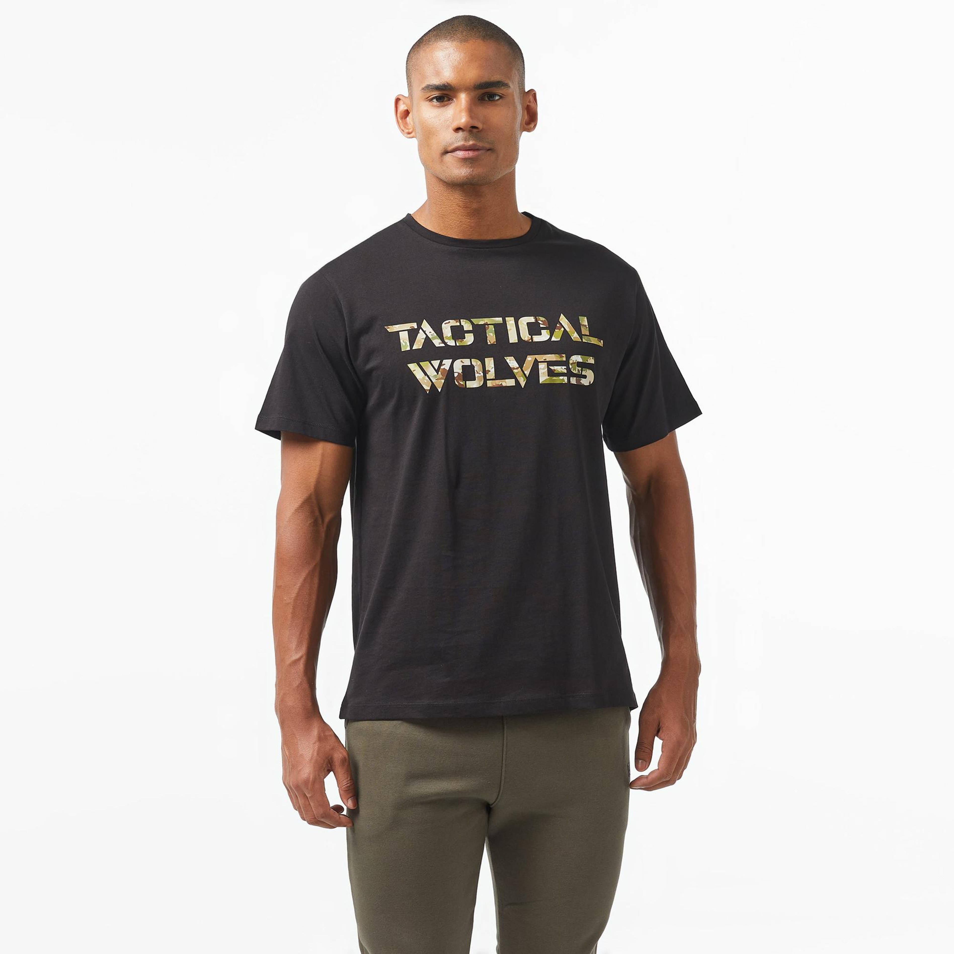 Tactical Wolves Oversize Kamuflaj Erkek Siyah T-Shirt