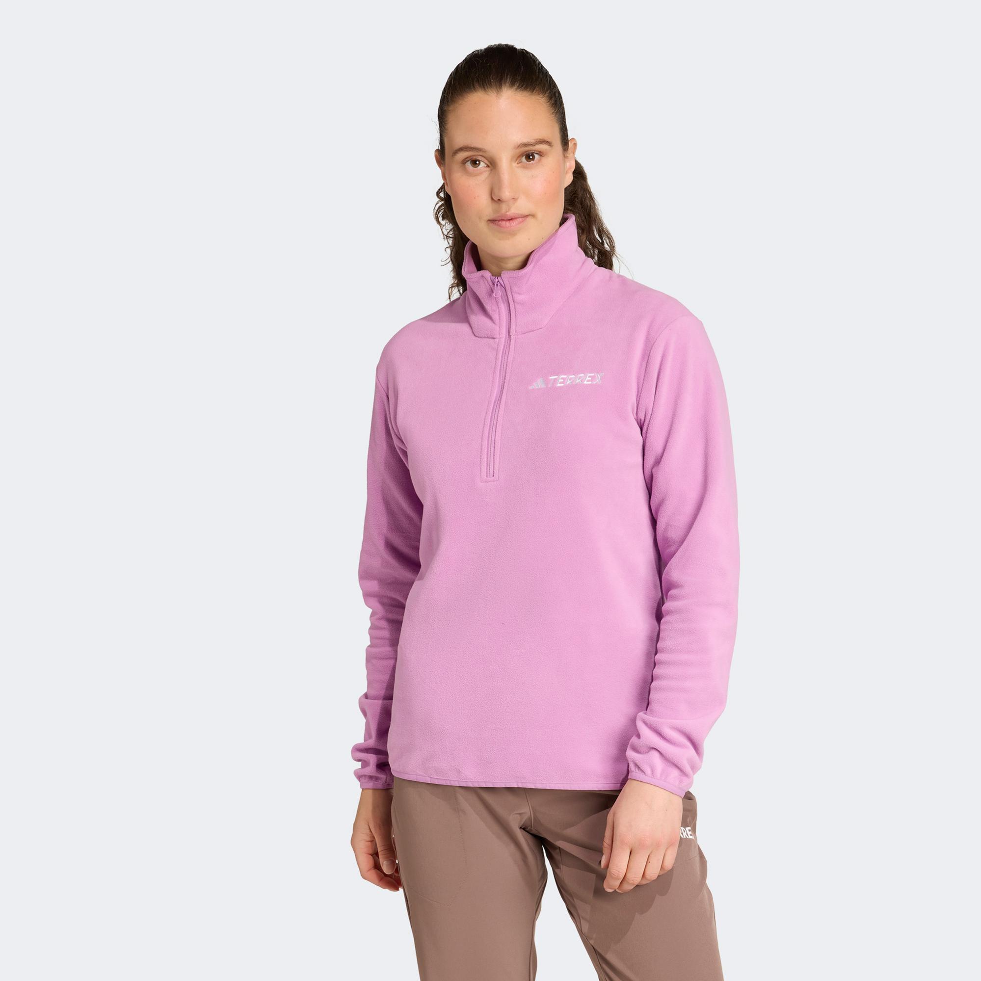adidas Mountain Essentials Half-Zip Fleece Kadın Pembe Polar
