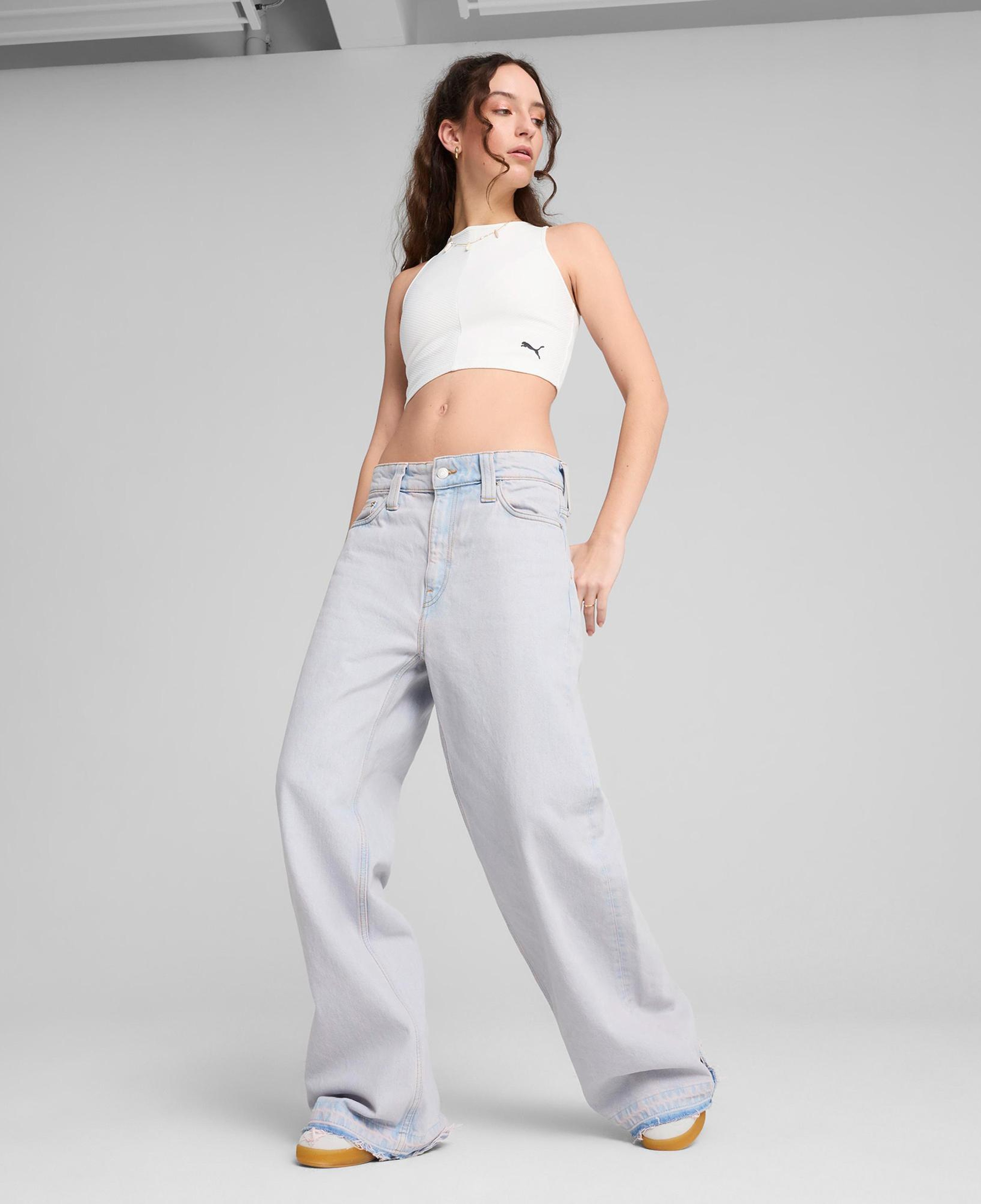 Puma Wardrobe Essential Ribbed Kadın Beyaz Crop Top