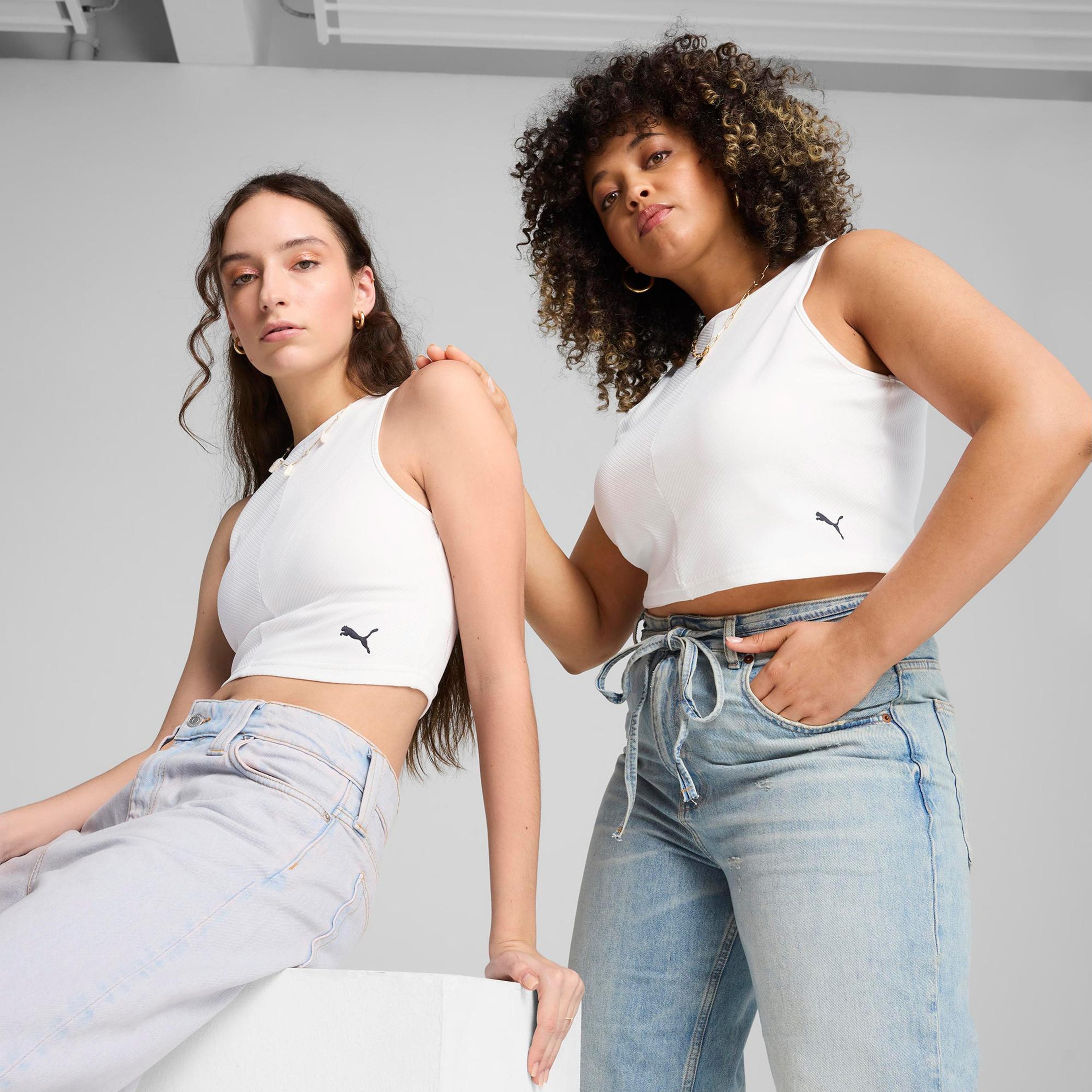 Puma Wardrobe Essential Ribbed Kadın Beyaz Crop Top
