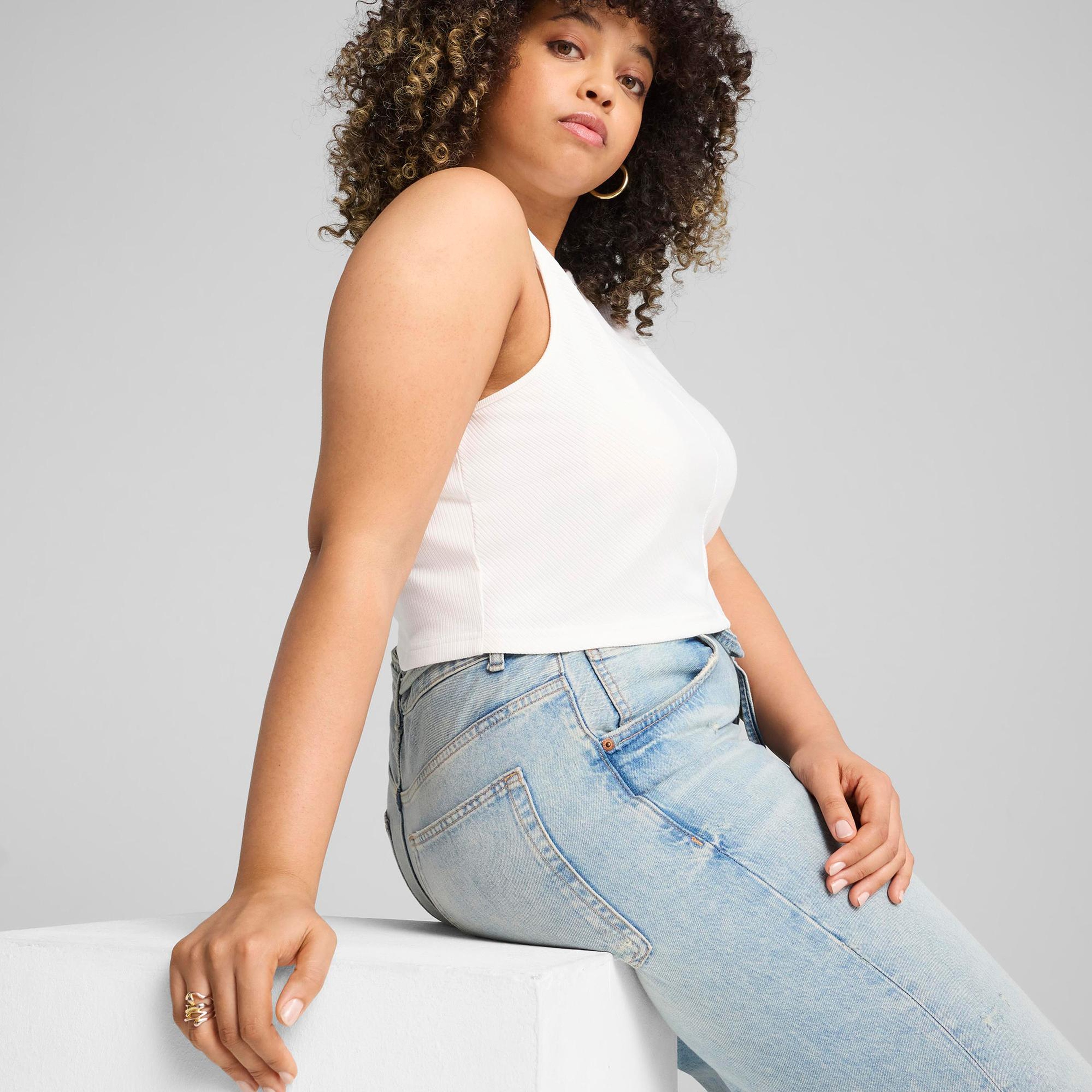 Puma Wardrobe Essential Ribbed Kadın Beyaz Crop Top