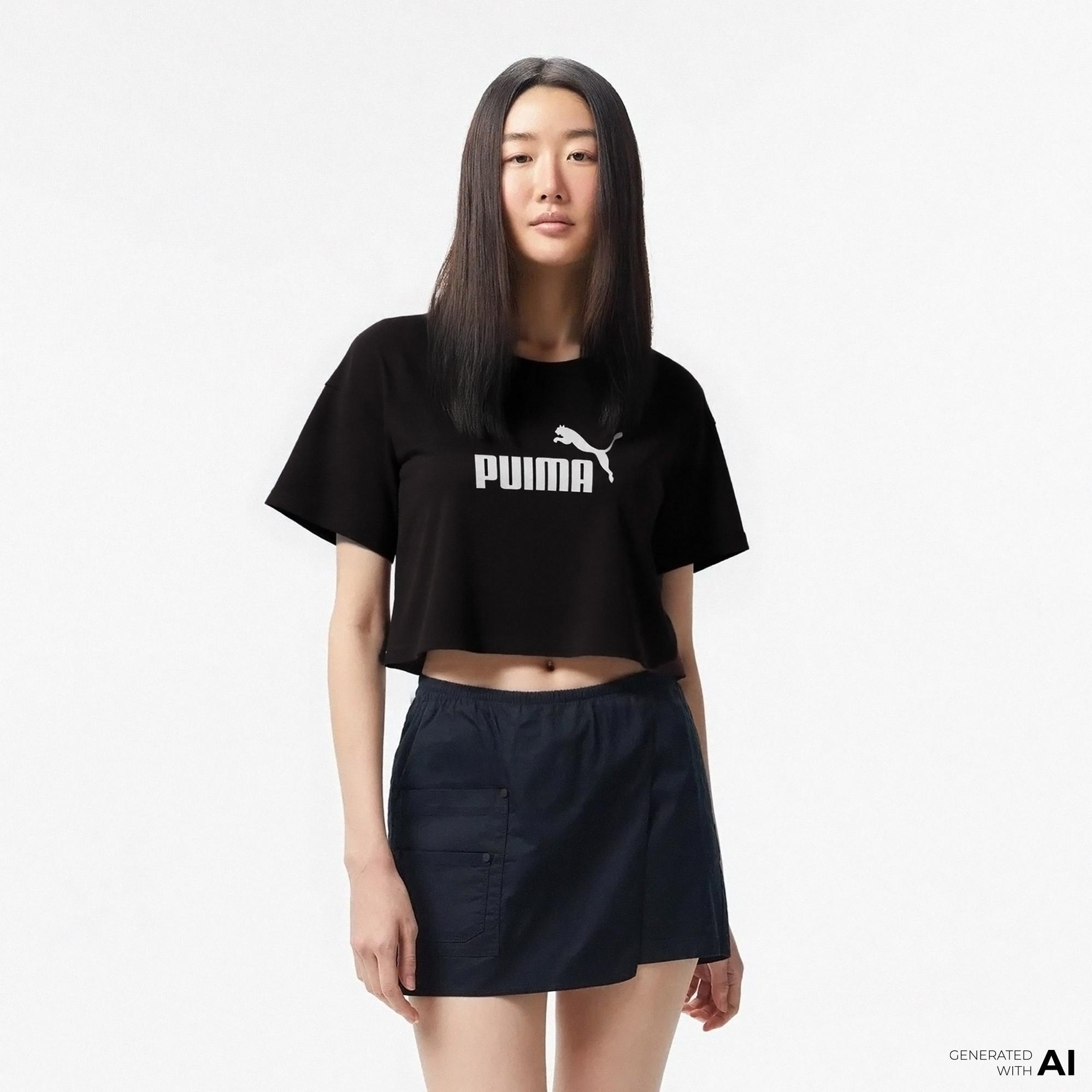 Puma Essential Cropped No. 1 Logo  Kadın Siyah T-Shirt