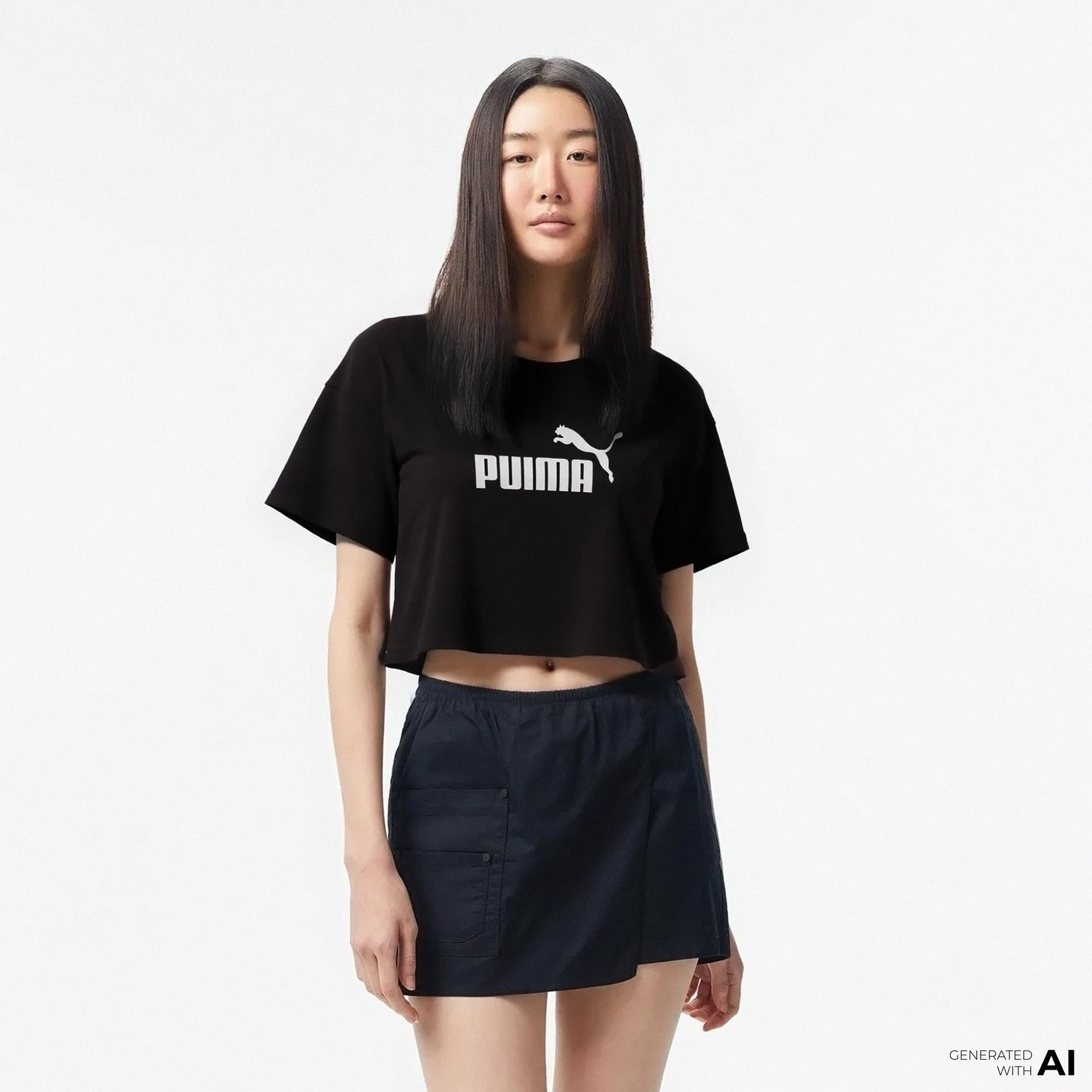 Puma Essential No. 1 Logo Kadın Siyah Crop Top
